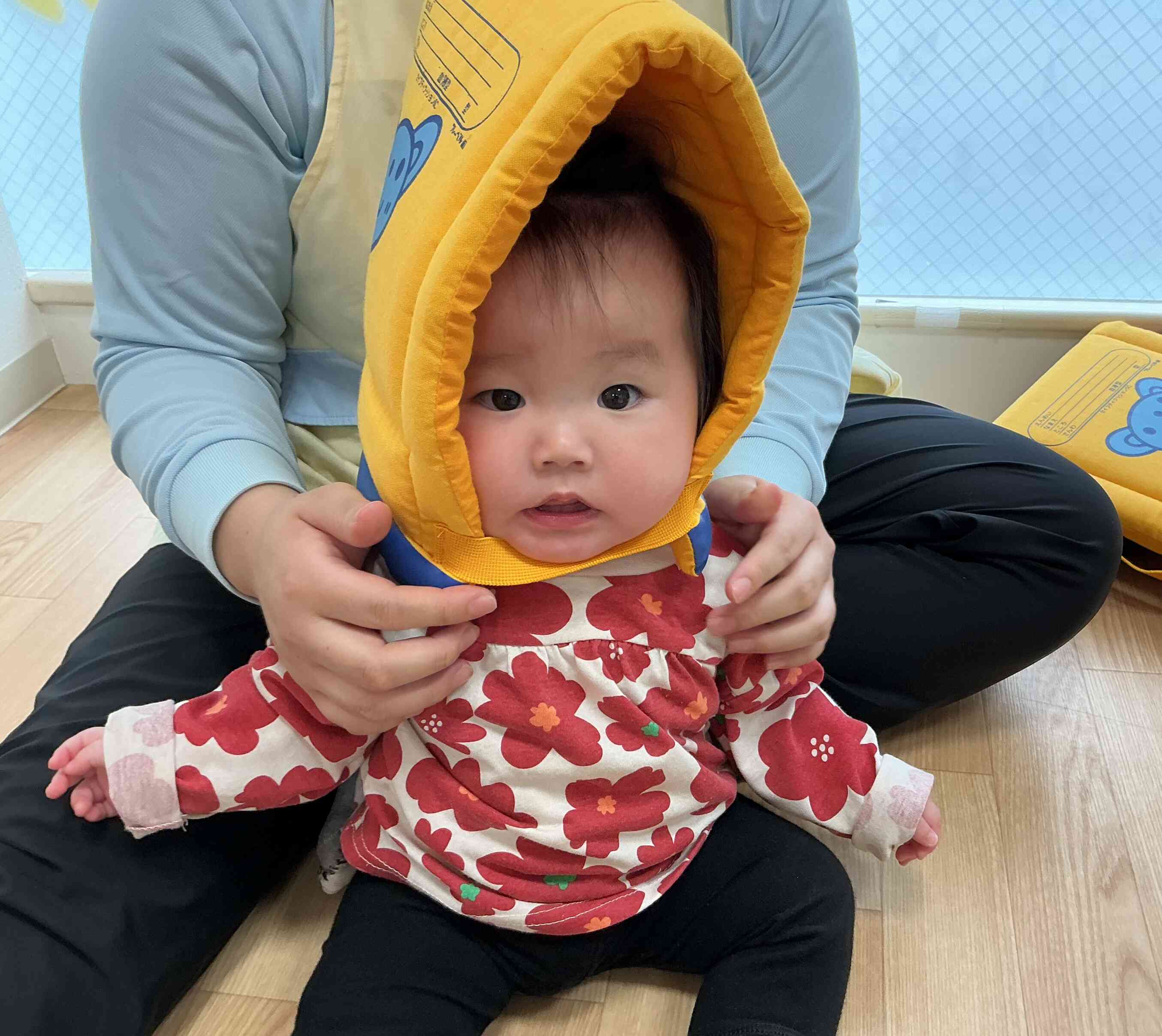 防災頭巾を被りました☆