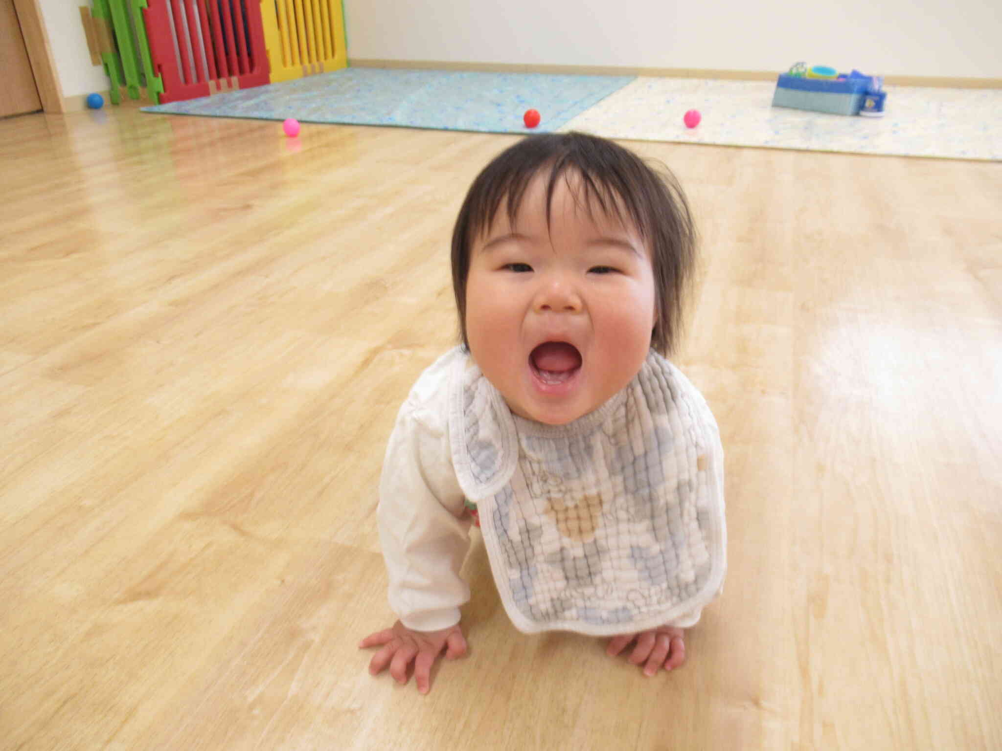 ひよこ組さん（０歳児）もすっかり園に慣れて、笑顔いっぱい♪楽しそうに遊んでいます♪