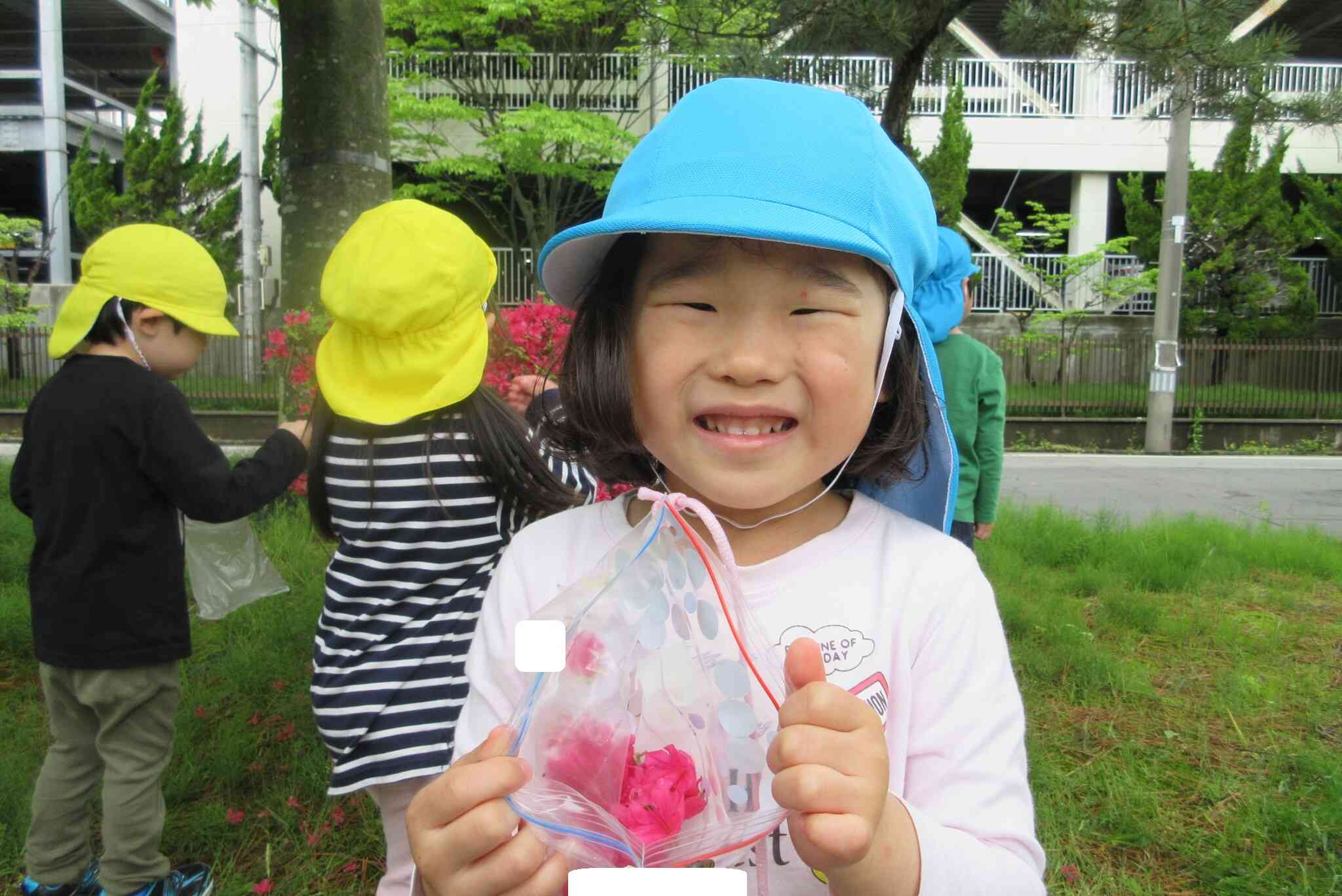 「かわいいでしょ、ピンクのお花だよ」