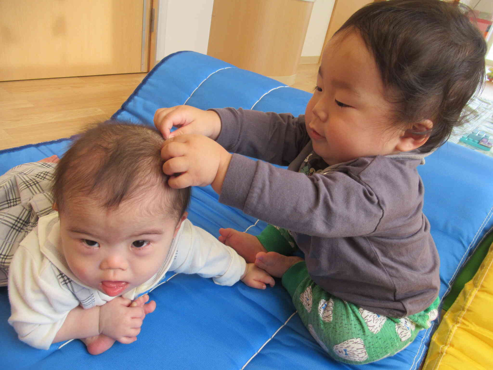 お友達の頭をなでなで〜可愛いなあ〜