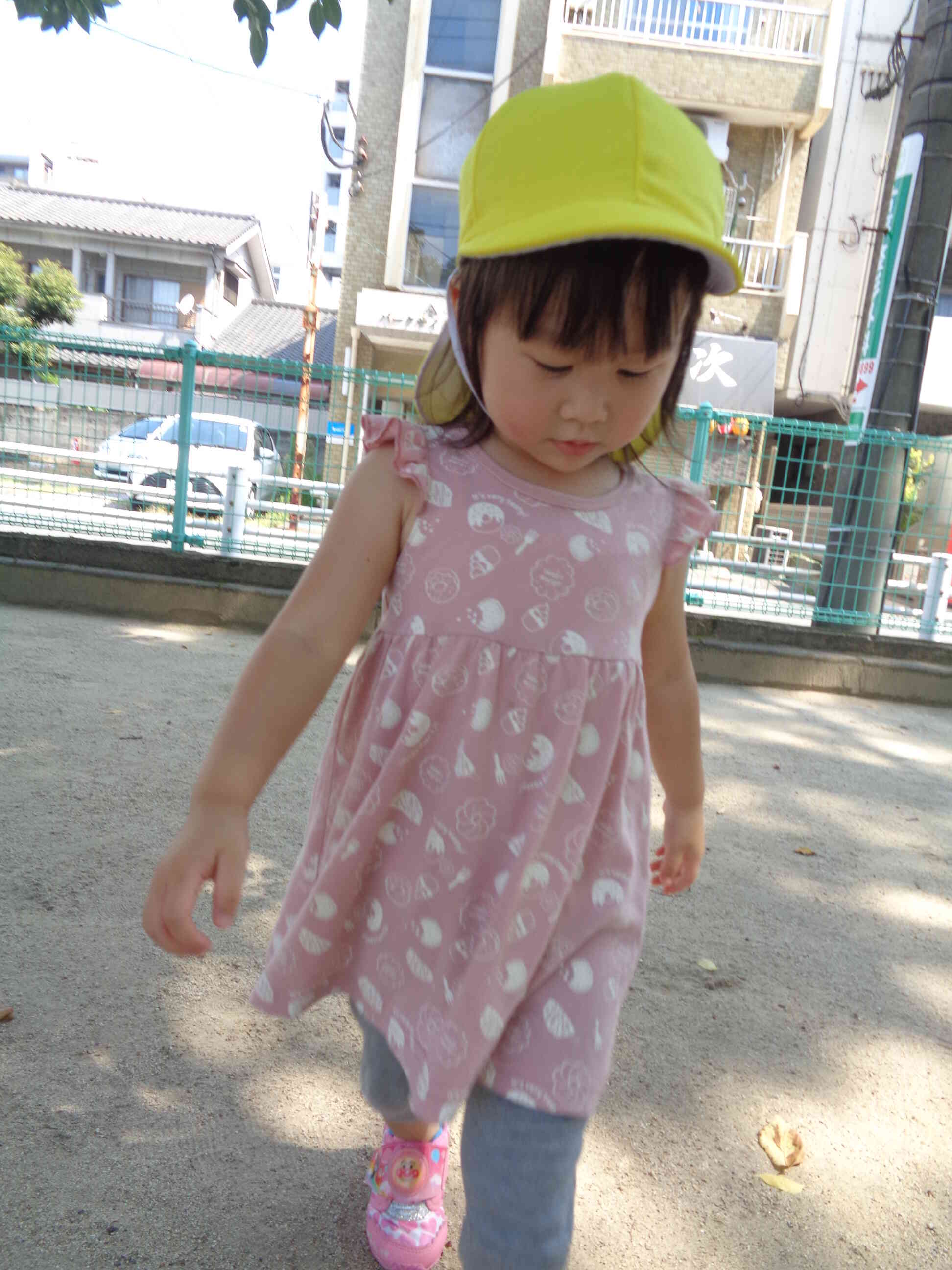 影の上を慎重に歩いています☆