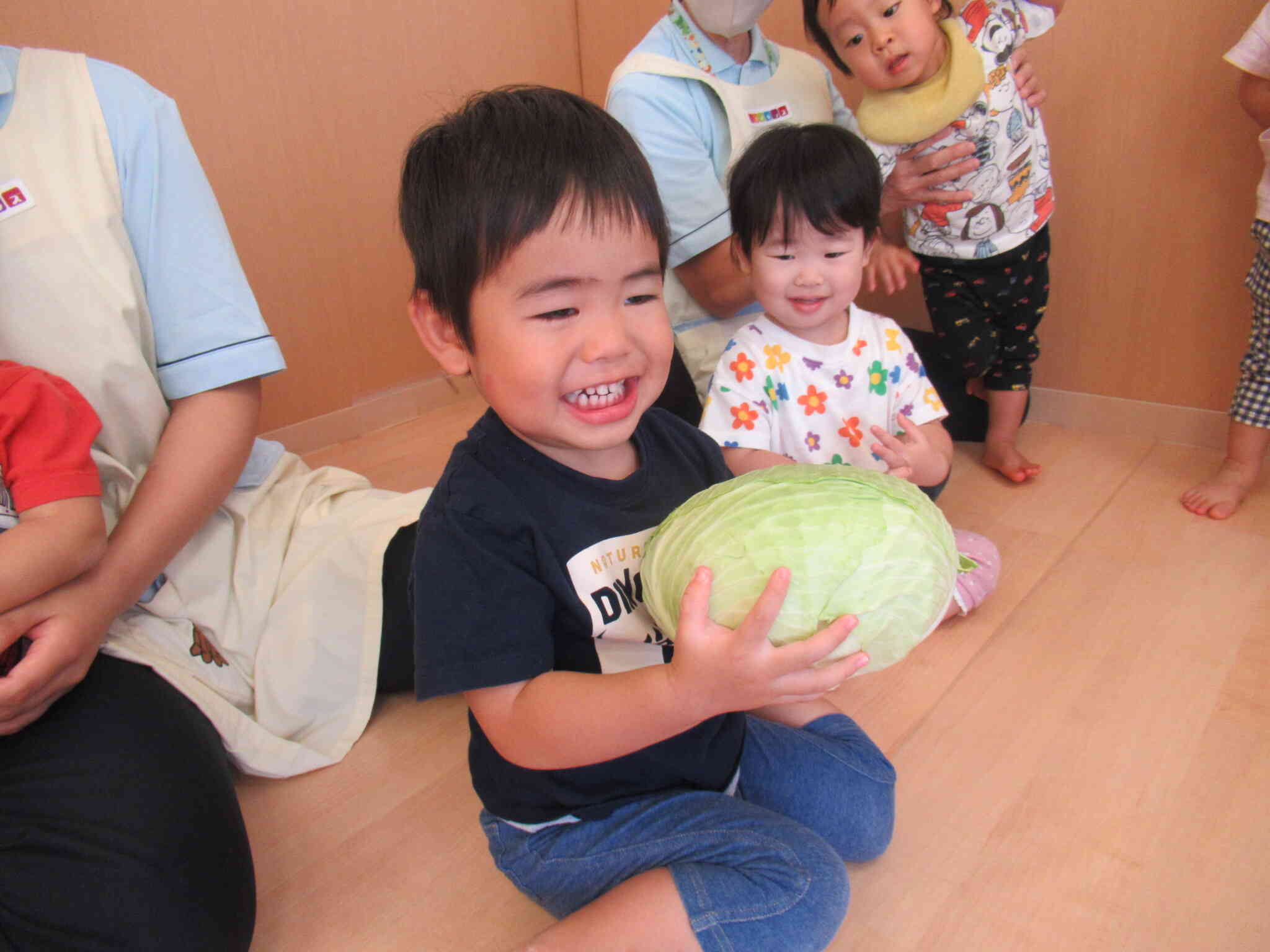 食育：キャベツに触れてみよう！【1.2歳児クラス】