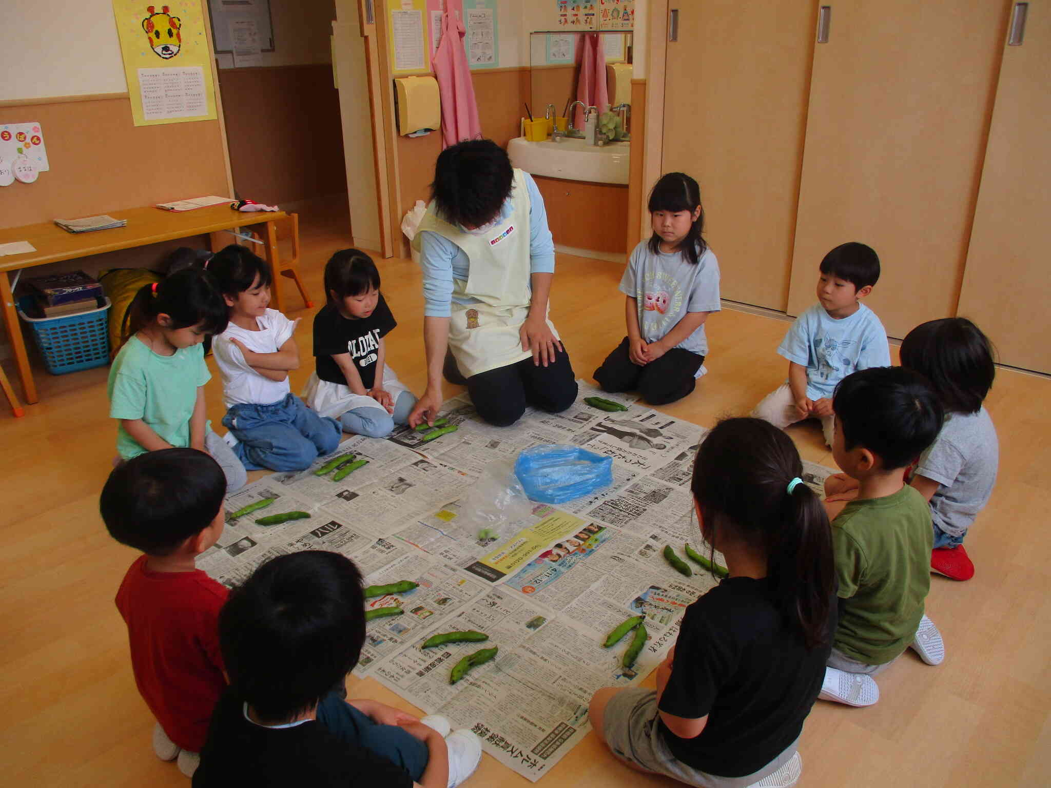 食育：おもいっきりそら豆の皮むき！【5歳児クラス：きりん組】