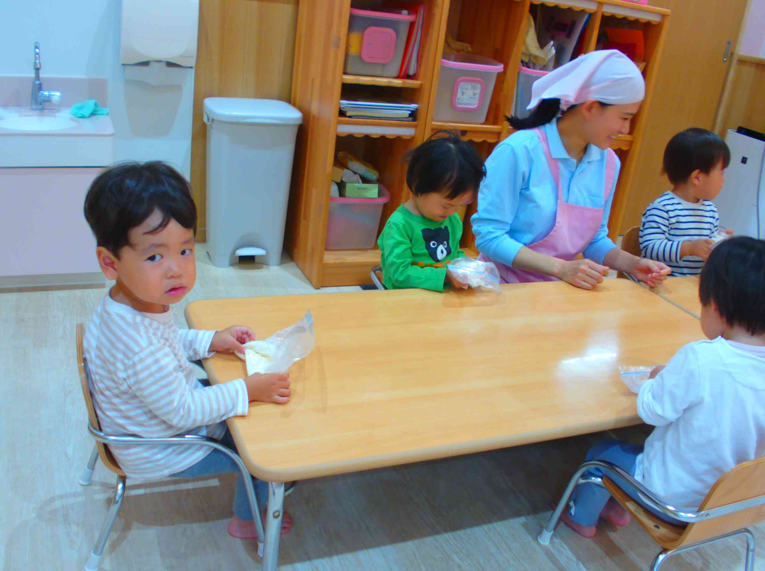 みんなには、生地を作ってもらったよ☆