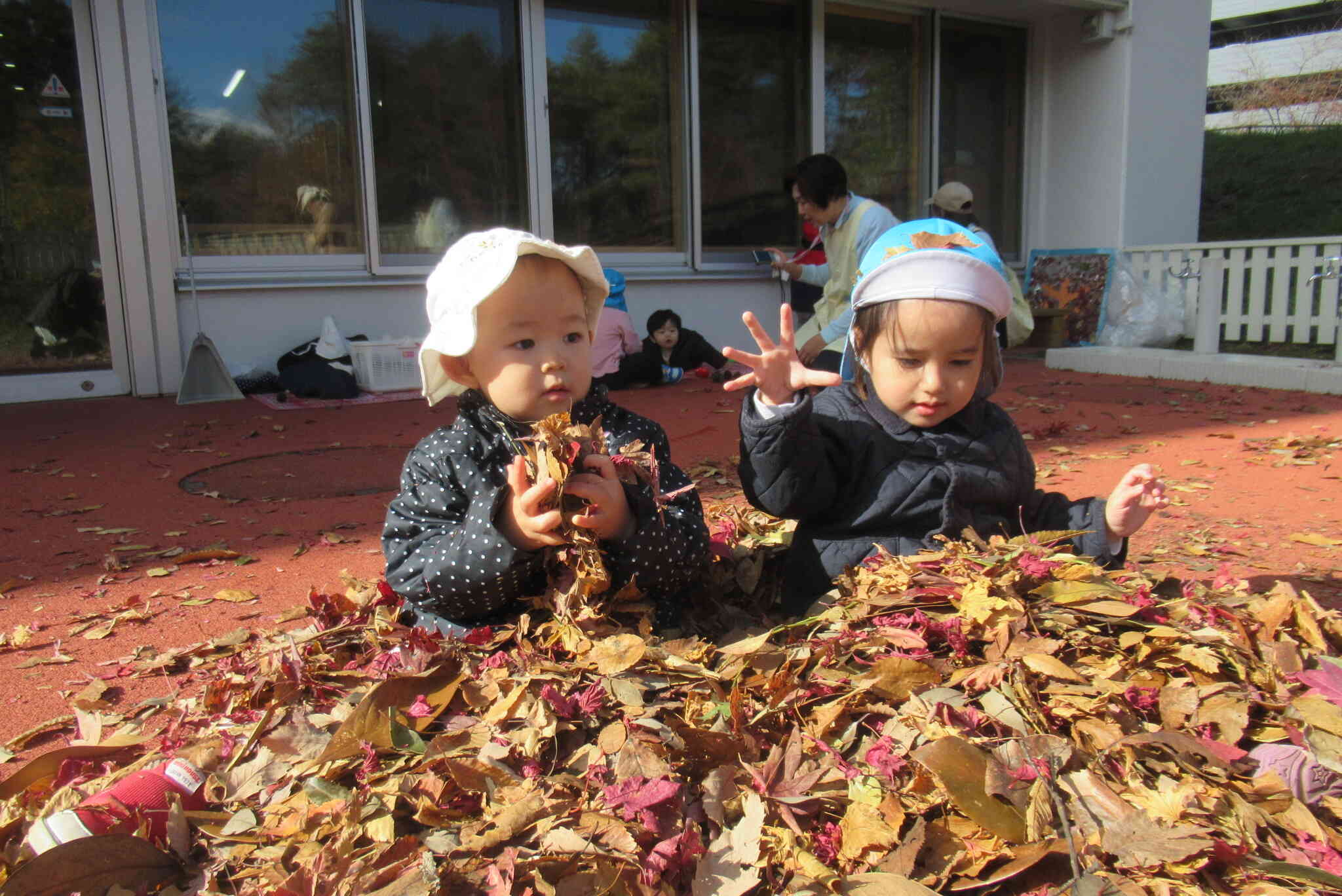 落ち葉のお布団あったかいね