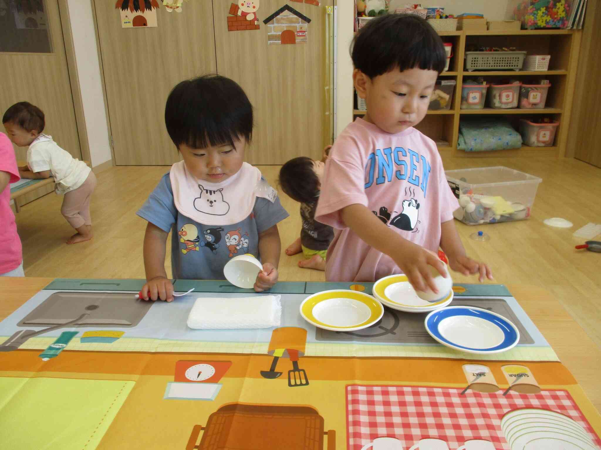 避難訓練とおままごと遊び