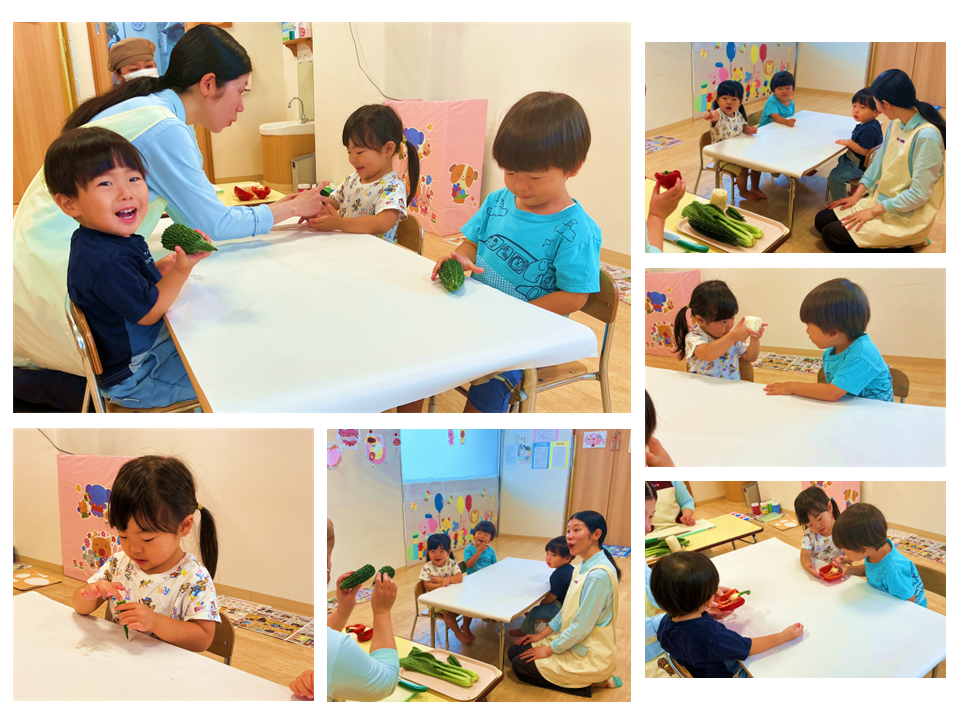 食育(2歳児)☆野菜スタンプでランチョンマットを作ろう