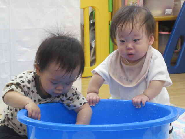 0歳児ひよこ組さんは水風船遊び☆