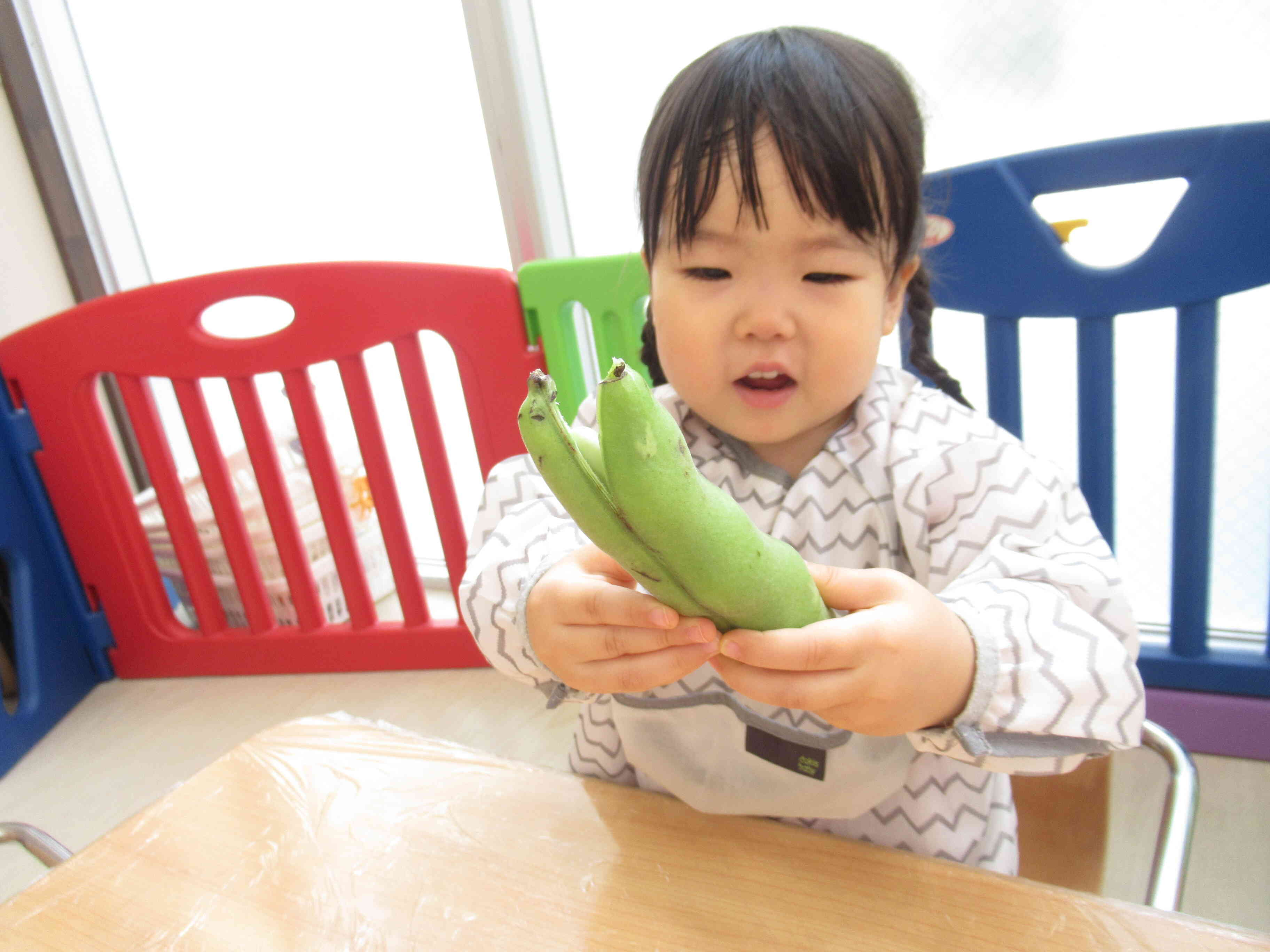 そら豆のさやを・・・パカッ！