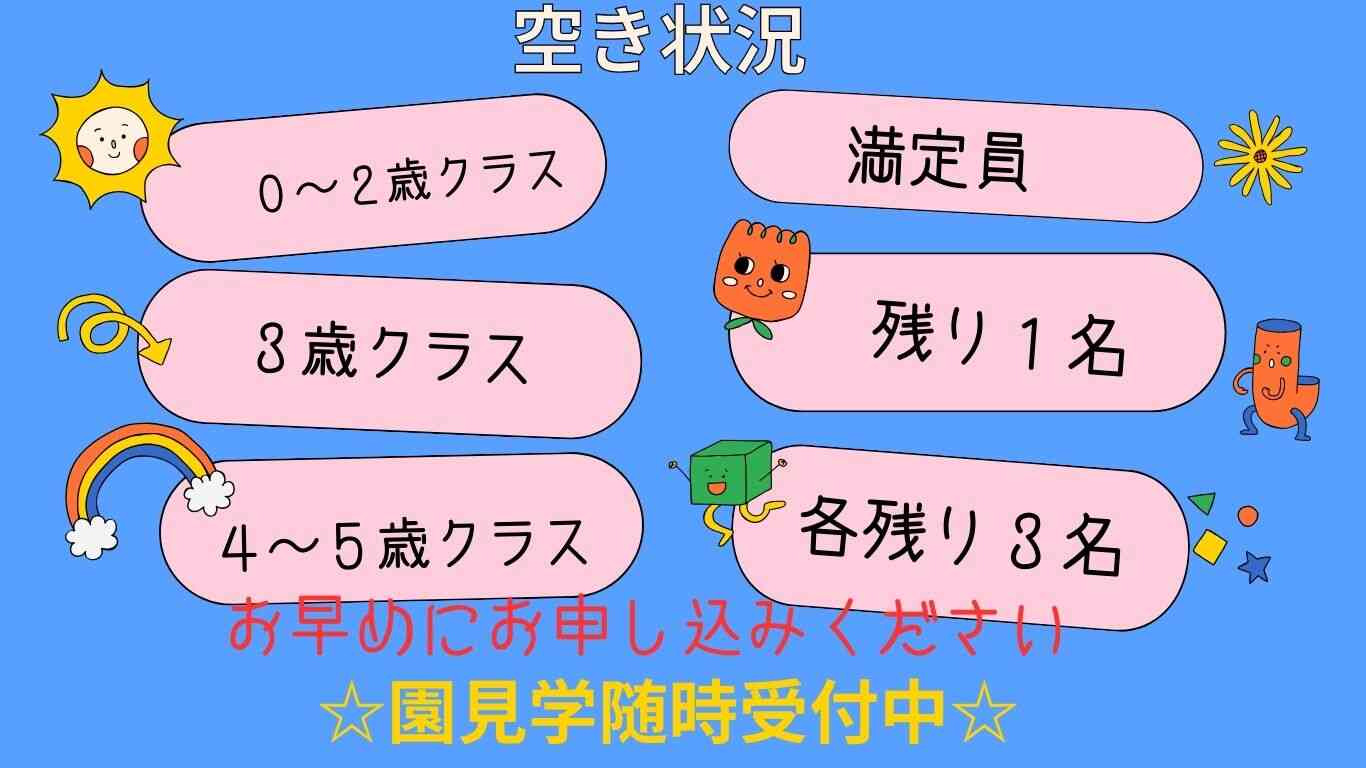 現在の空き状況です。お申込みお待ちしております！