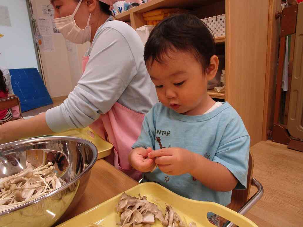 きのこを手にして