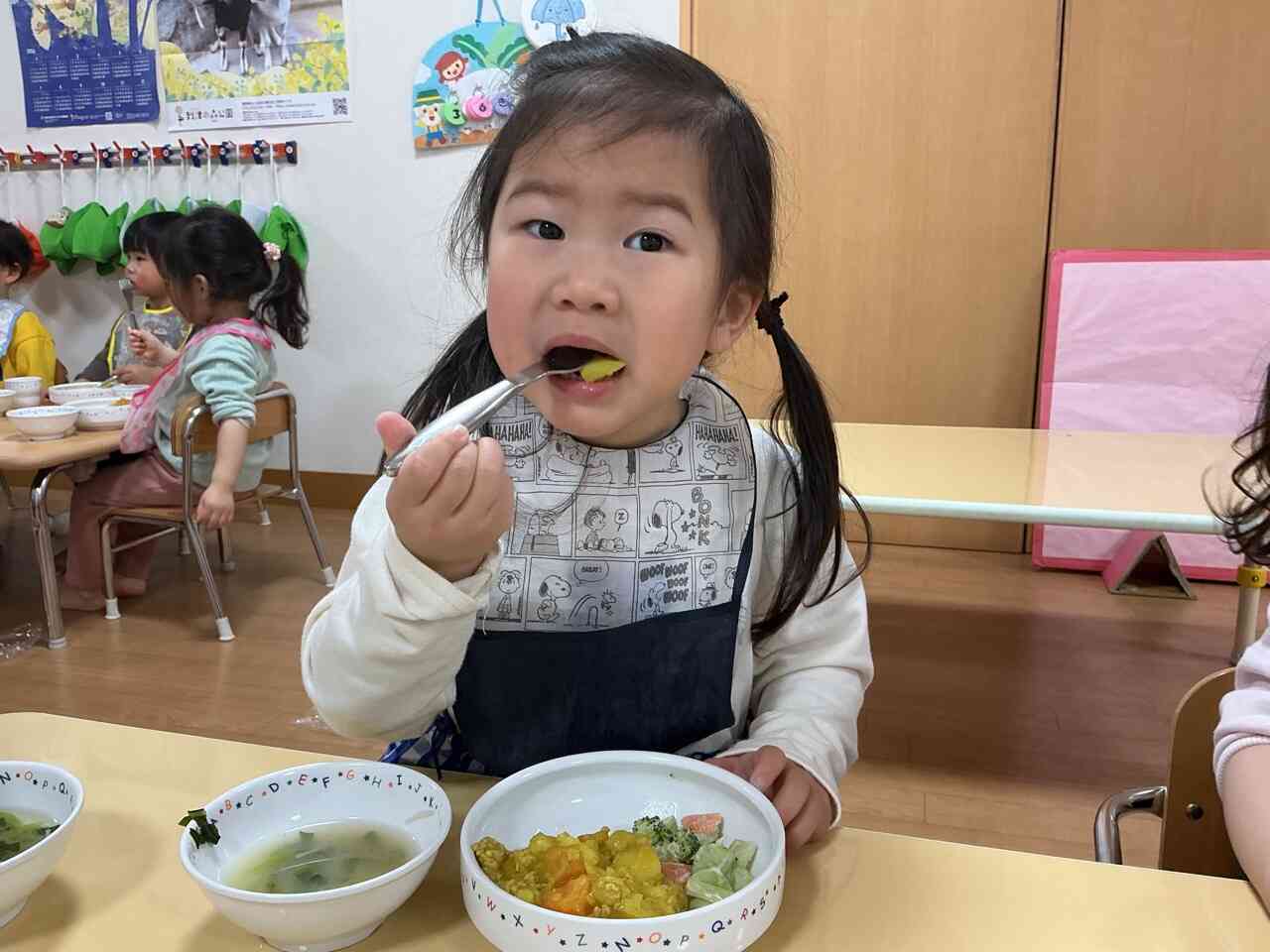 買ってきた野菜を調理してもらい、給食で食べました☆