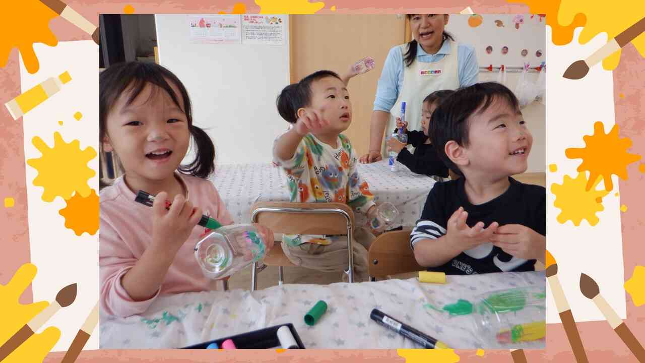 お顔にもついちゃった　えへへ