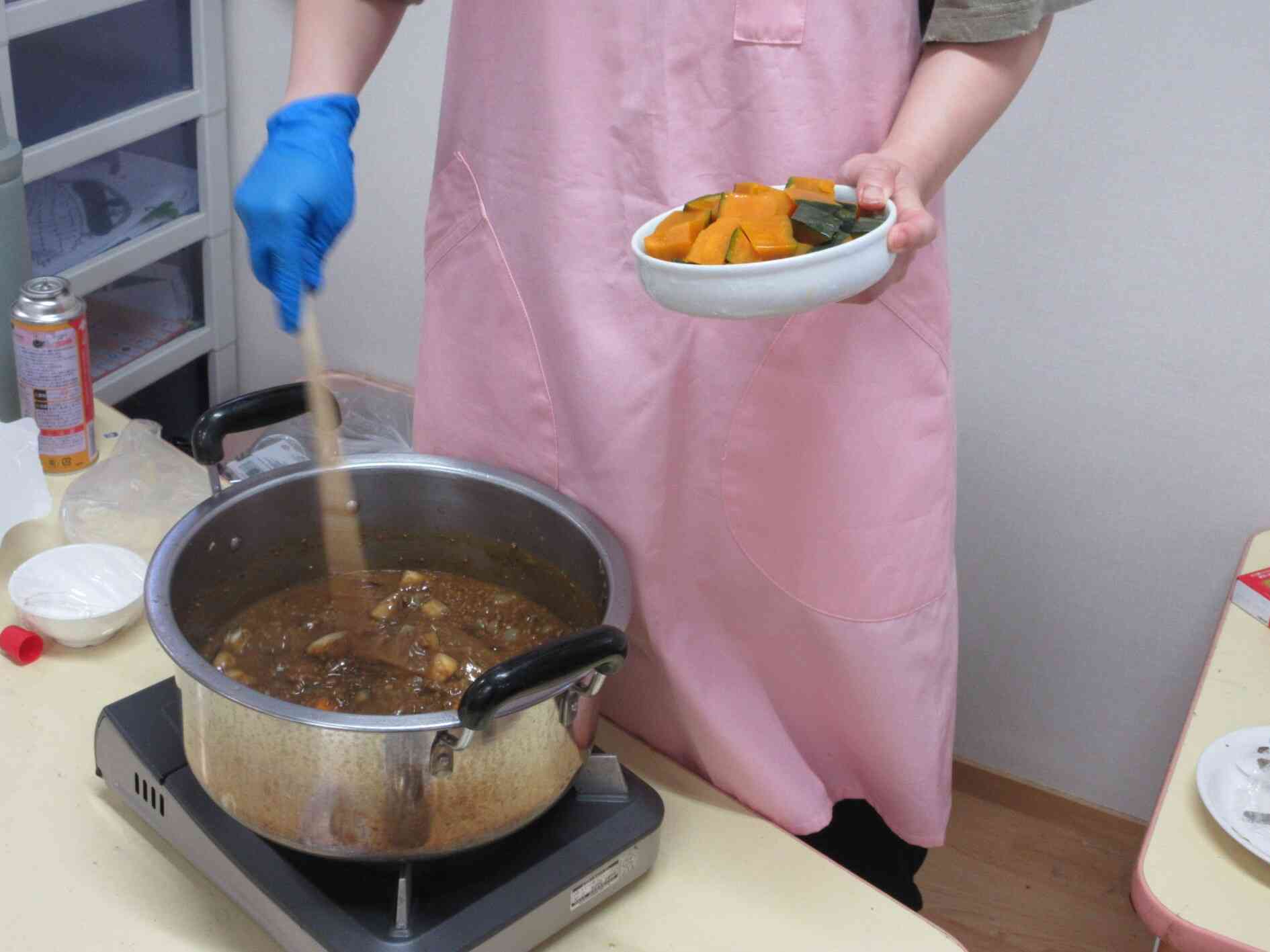 茹でたカボチャは煮くずれを防ぐ為、最後に入れました。