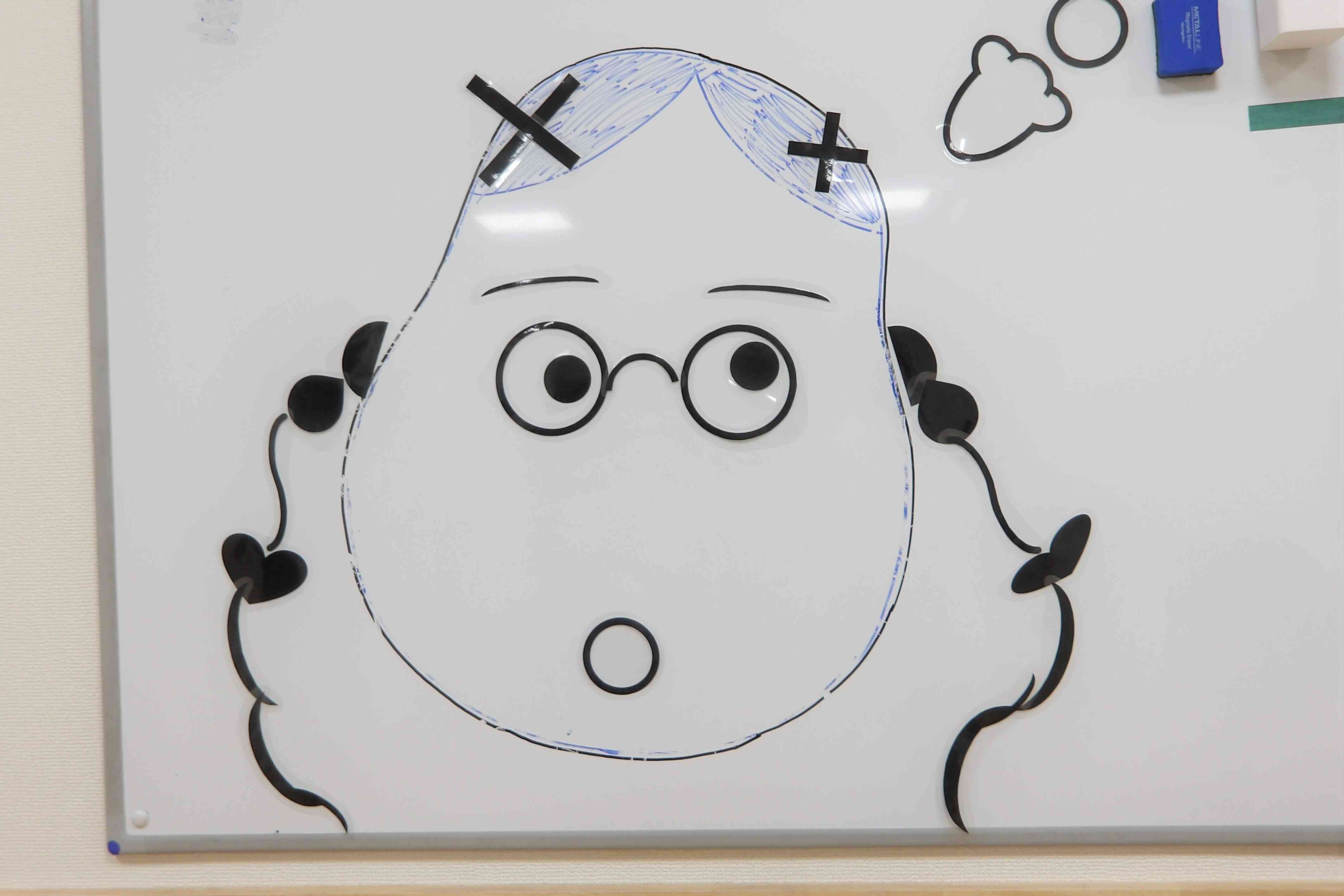 題「ロケットを眺めているおかめさん」