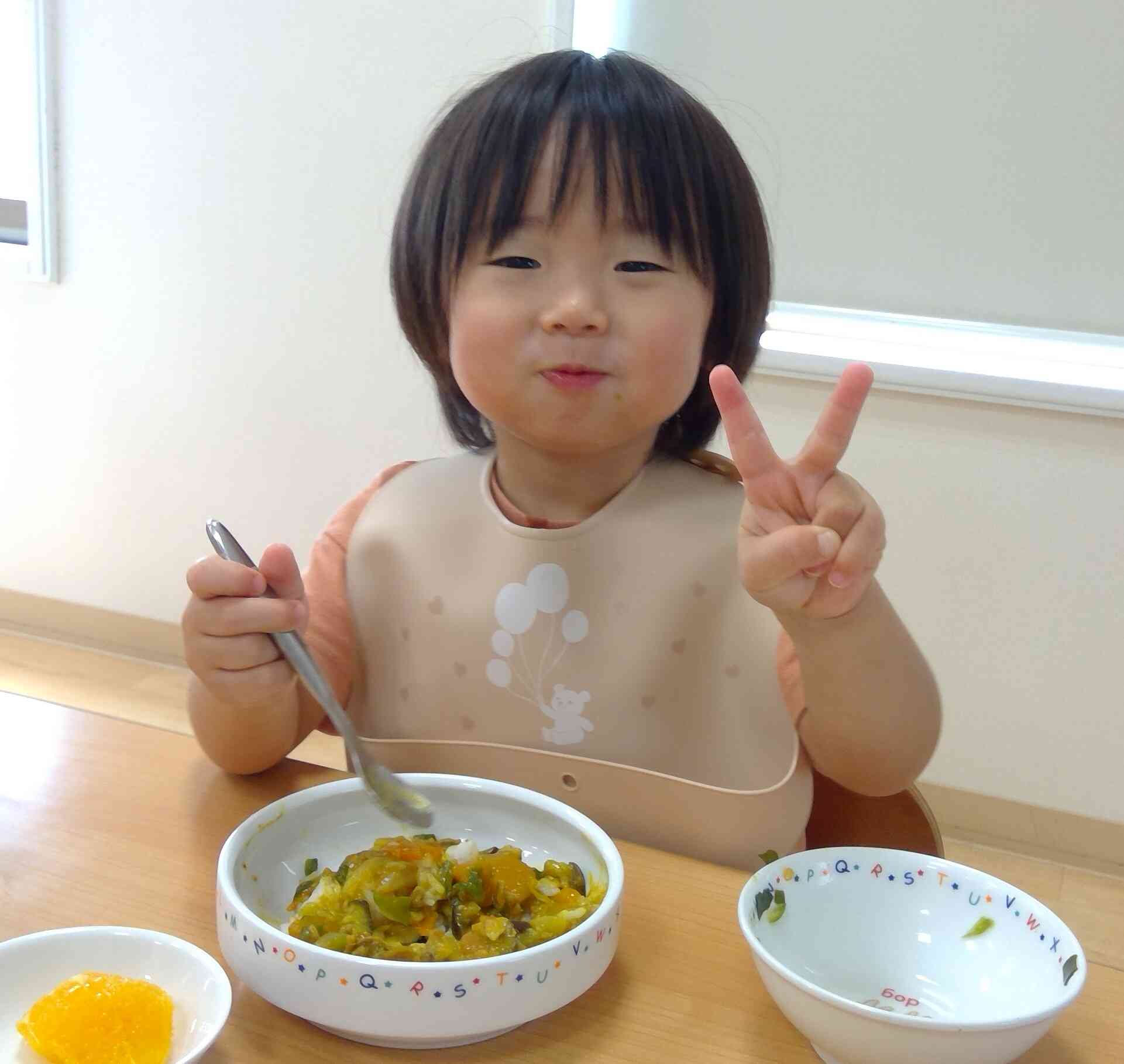 ピースサインをいただきました。美味しかったようです