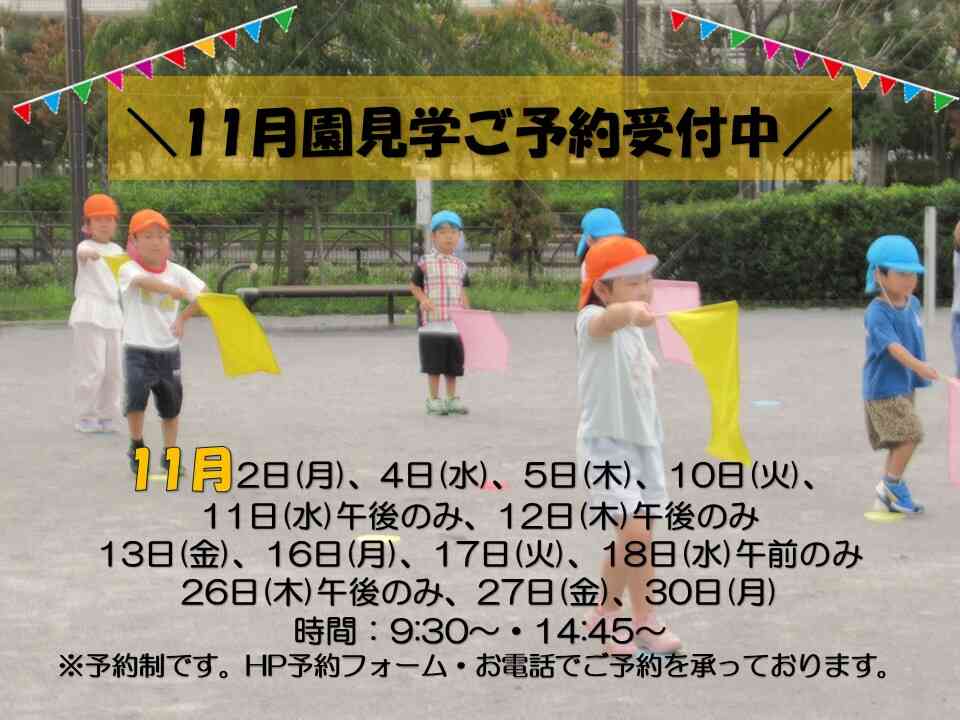 11月園見学受付中です。10月は27日㈫、29日㈭　空きがございます。