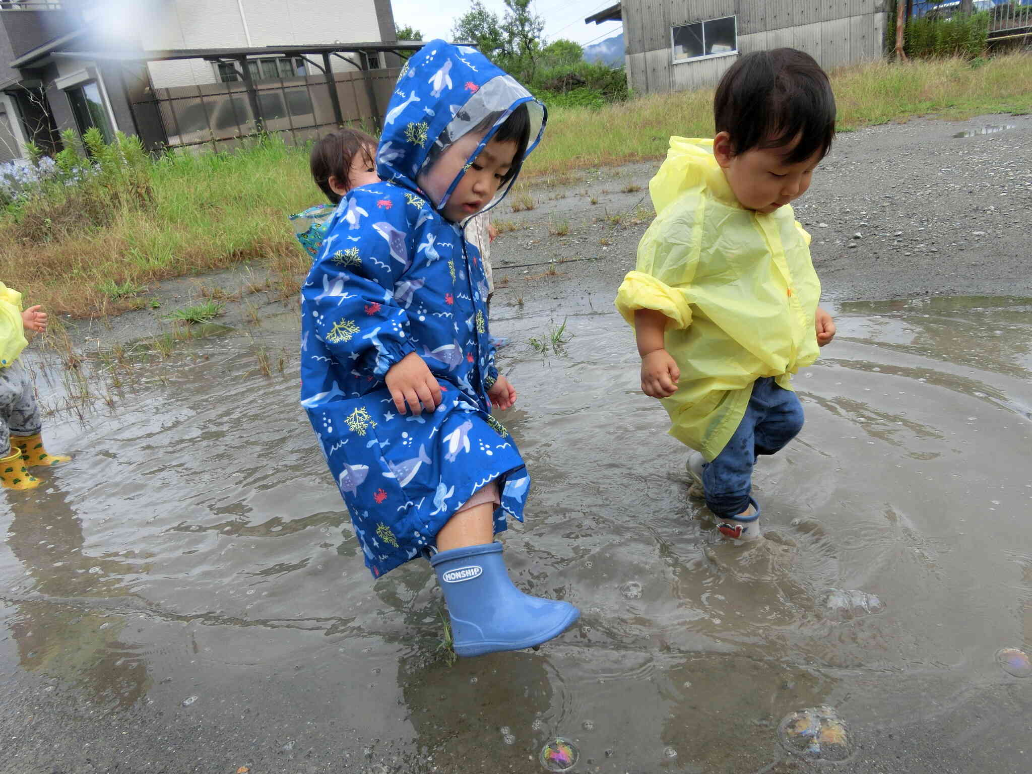 長靴で踏むと…「バシャ」って音がするね♪