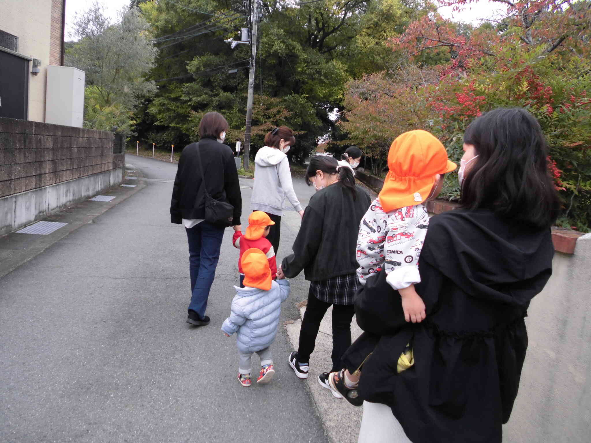 手を繋いだり、抱っこでお散歩♪