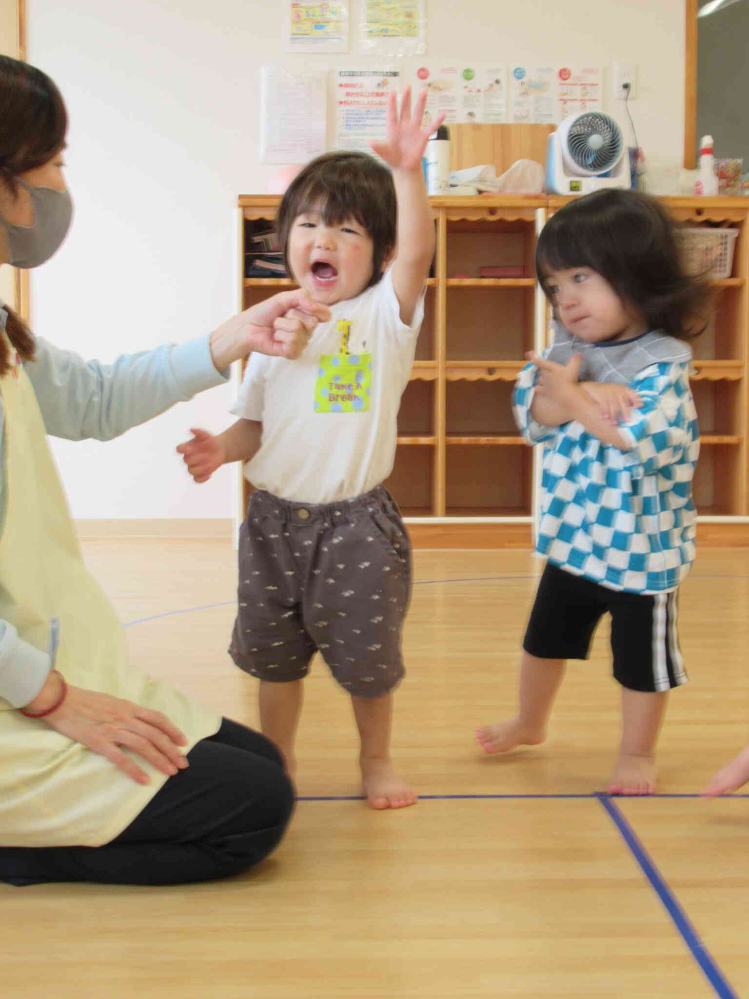 かけっこの前のお返事元気にできました！