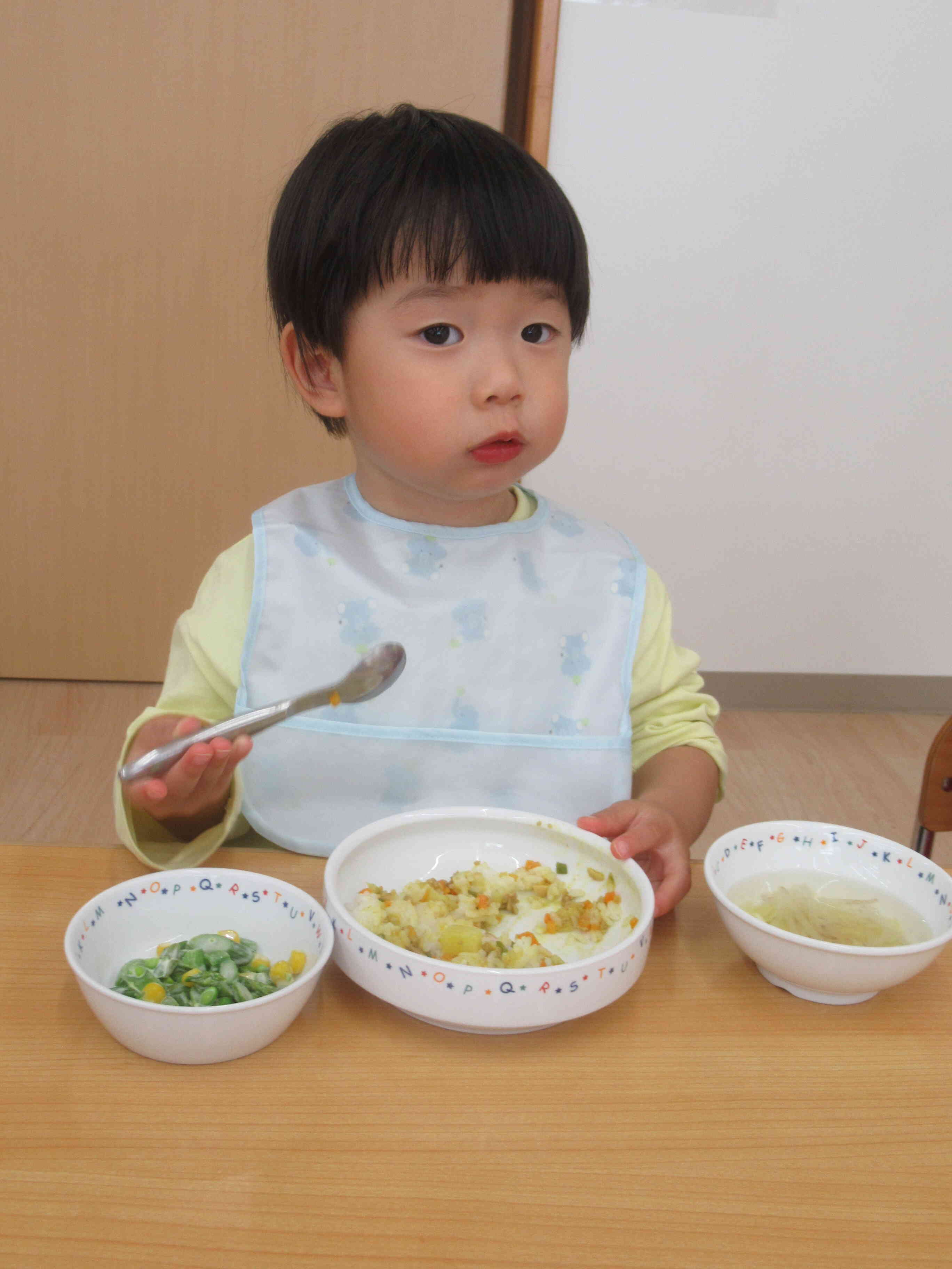 春野菜たっぷりの給食を食べたよ