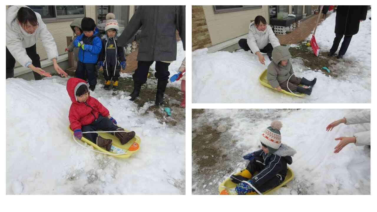 そりで滑ったよ！！