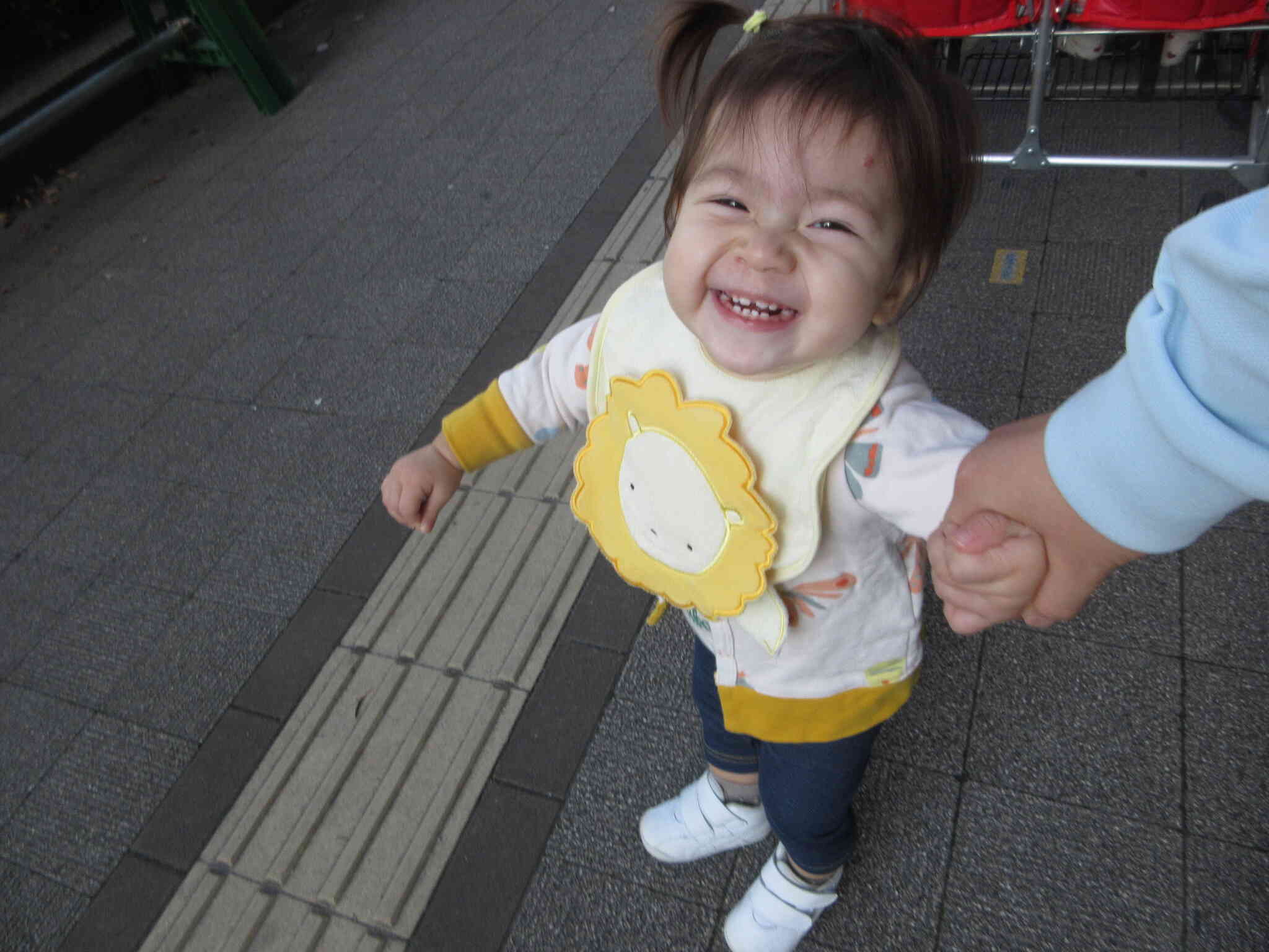 初めて歩いてのお散歩！楽しいね！