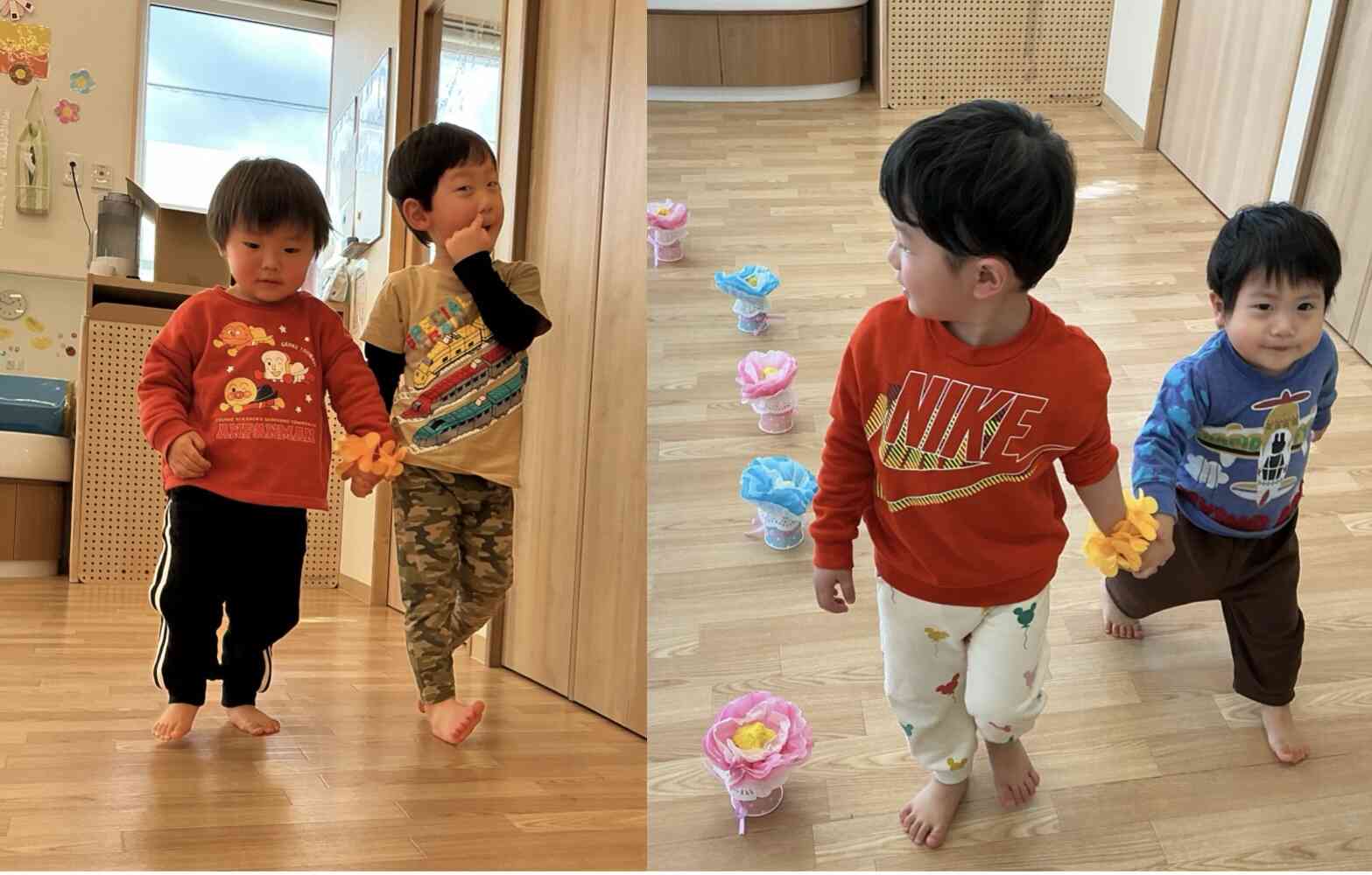 お揃いのお花のブレスレットをバトンにして