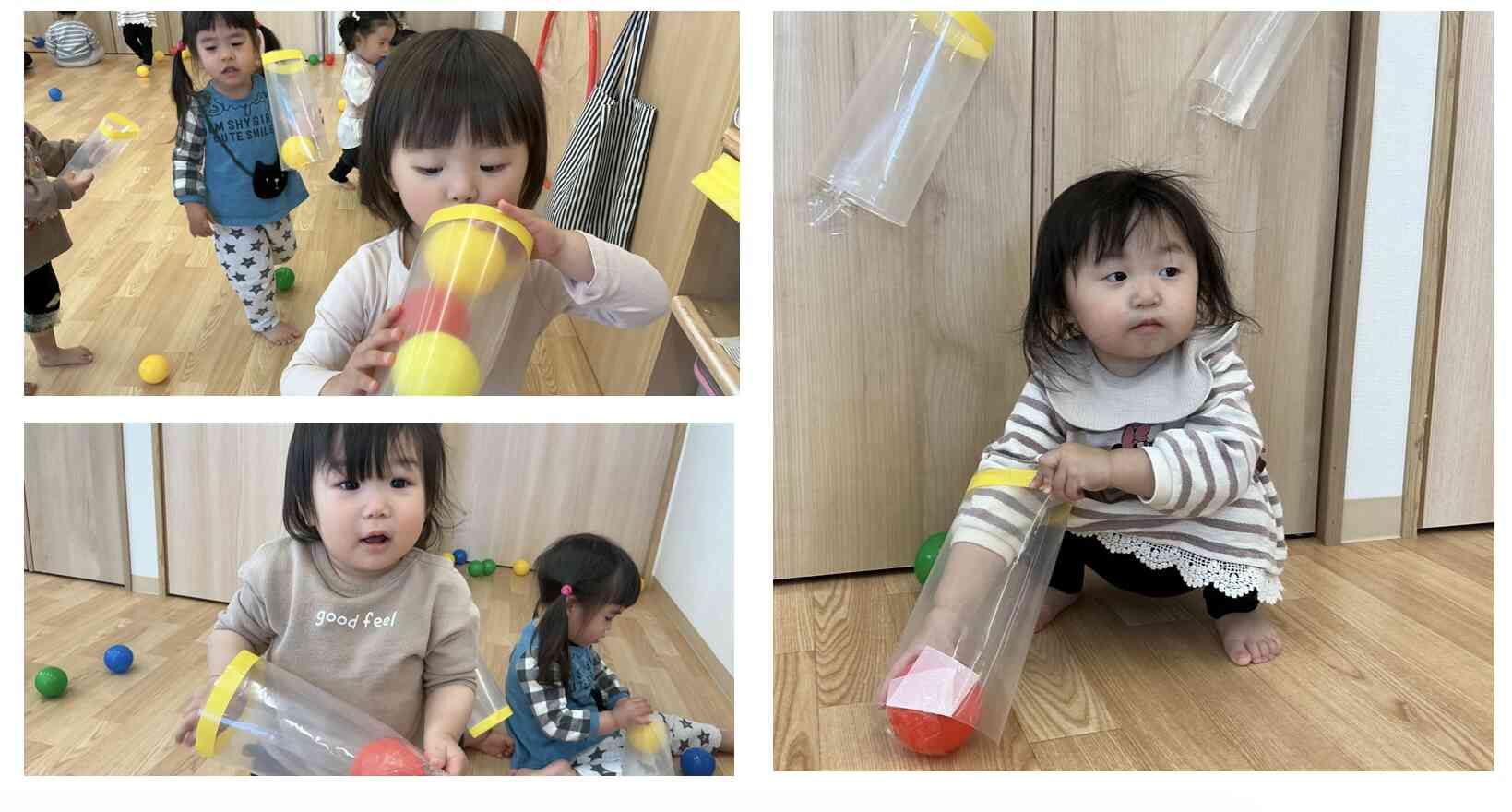 透明の筒の中にボールを入れると。。。