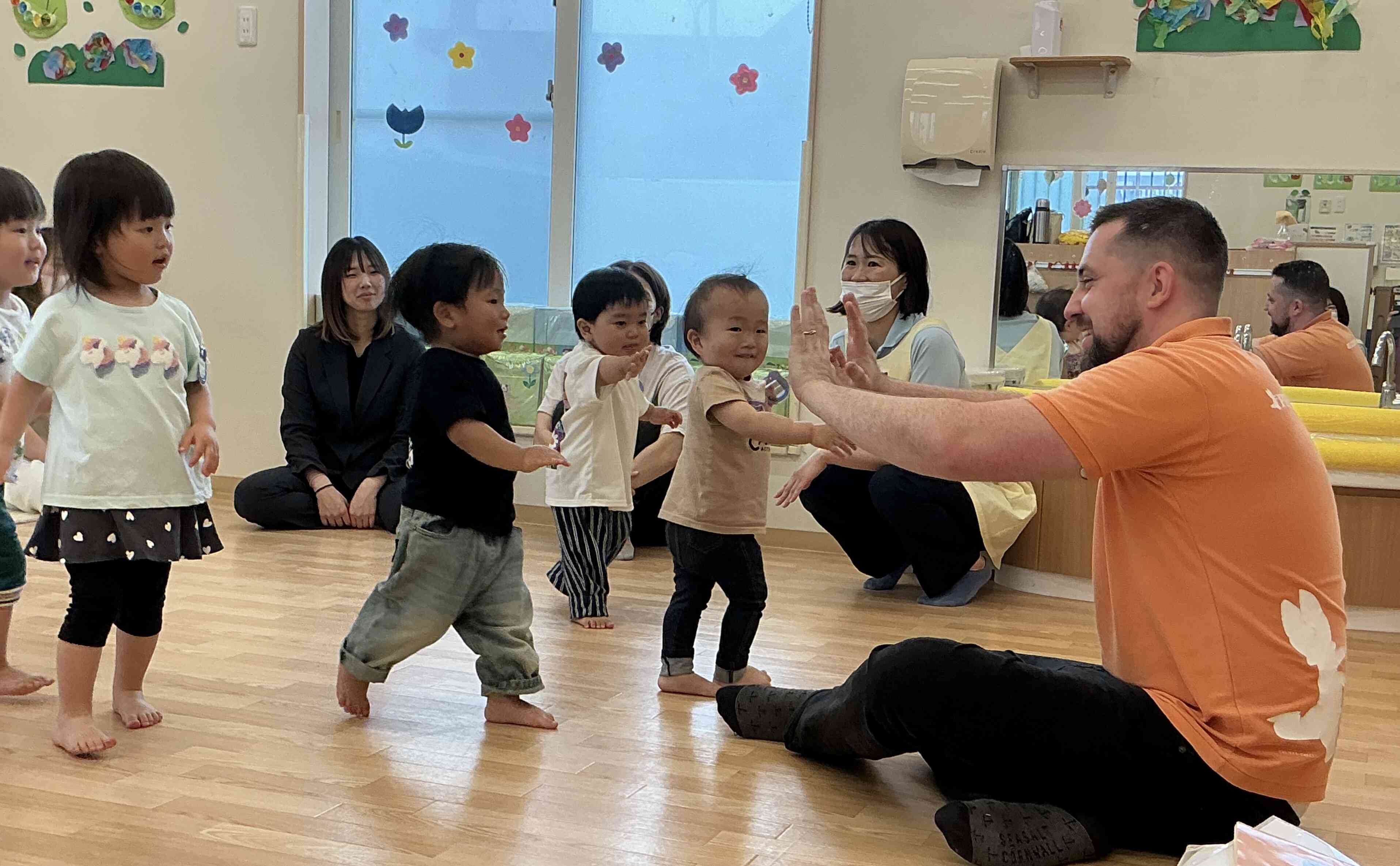 最後は先生とタッチ！