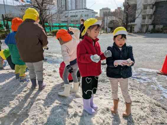 雪を丸めて・・・雪だるま作ろう!