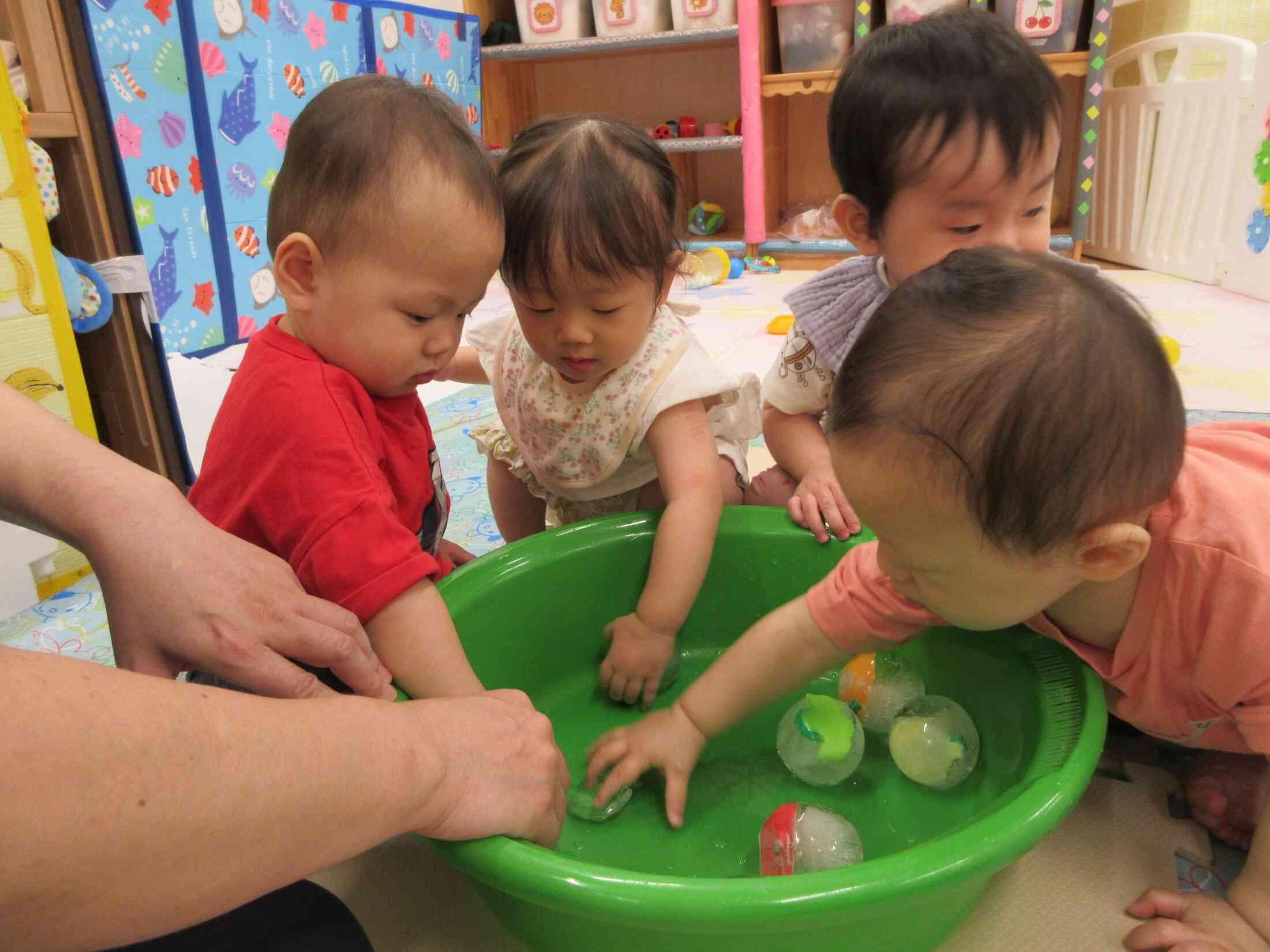 夢中で氷を触っていますよ♪