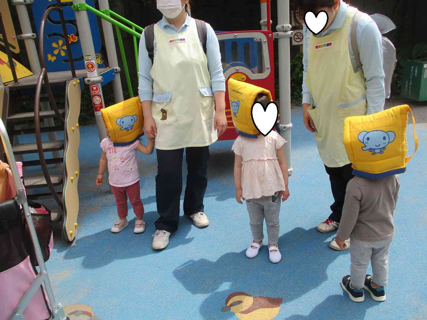歩いて避難場所へ行ったよ!
