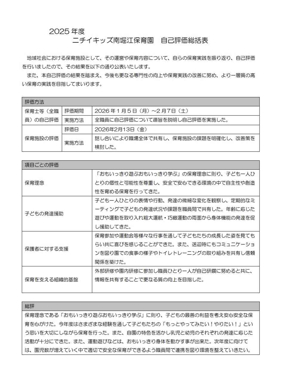 2025年度 自己評価総括表　