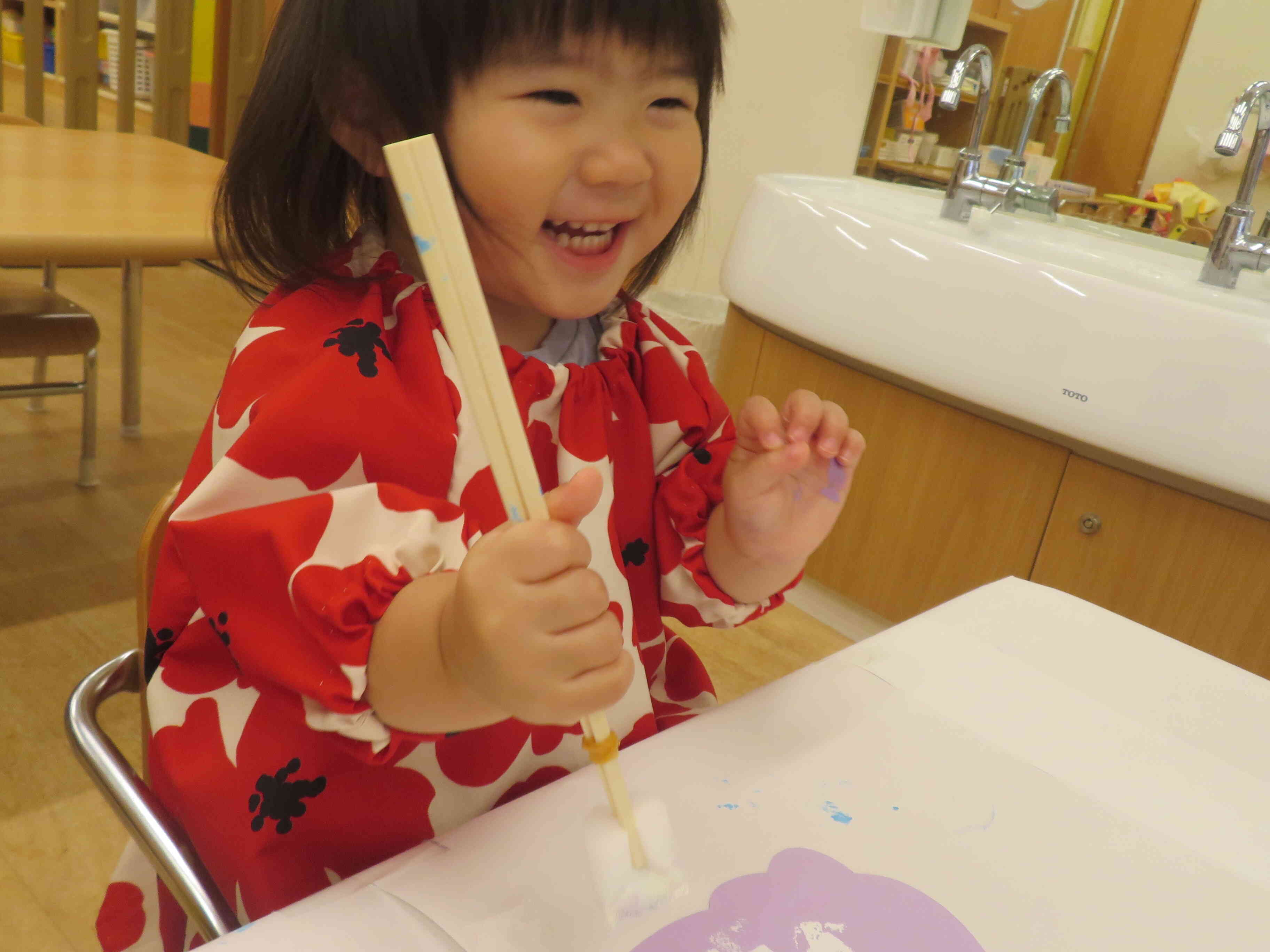 6月製作　「あじさい」　1歳児　あひる組