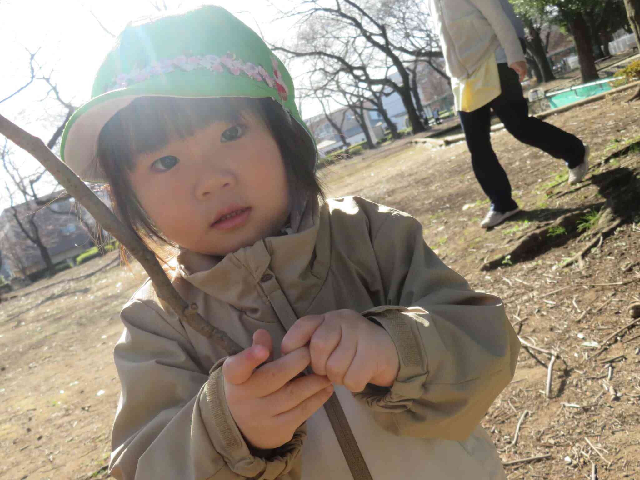 長い枝を持って冒険に出発！