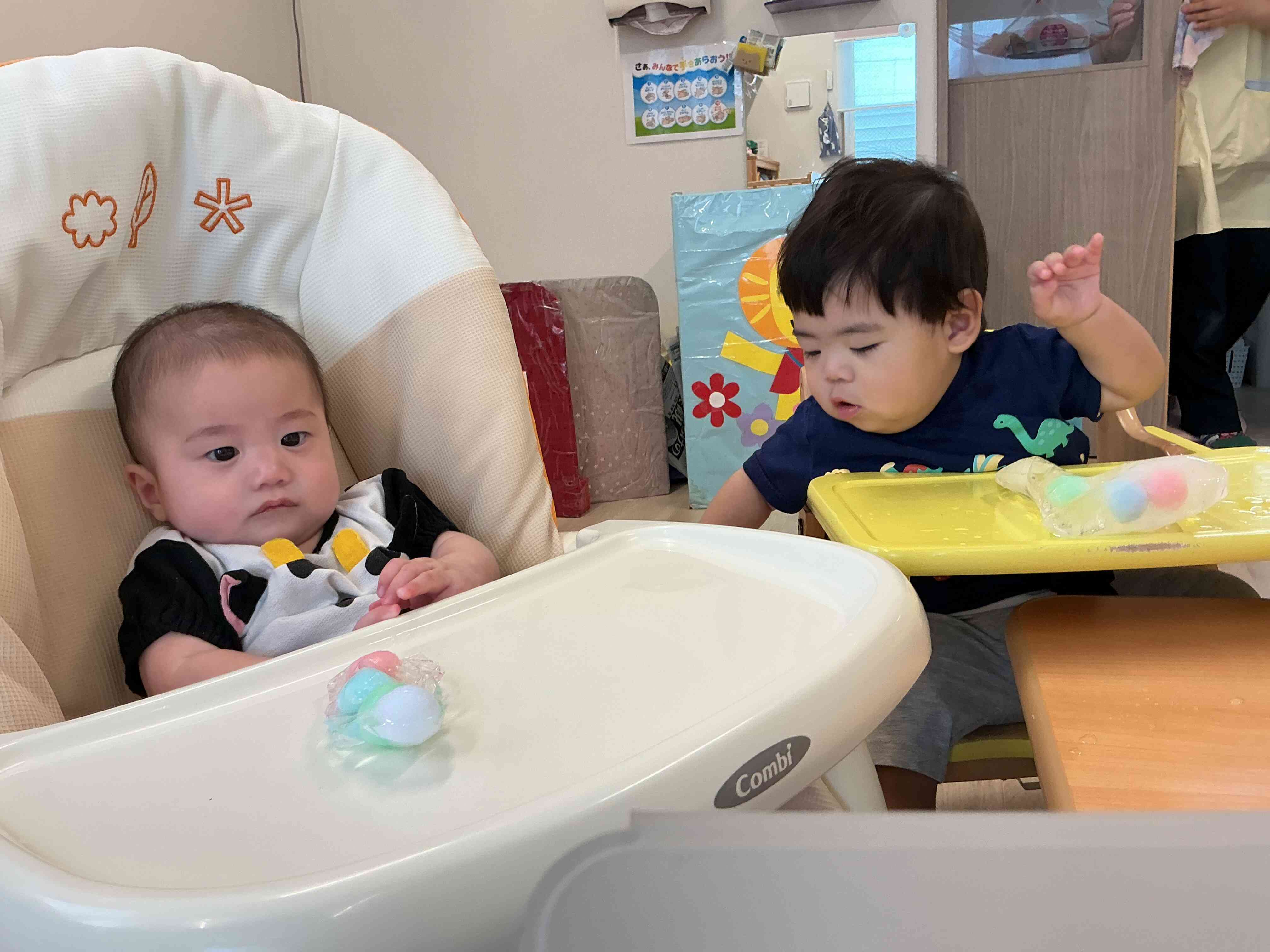 ポンポンも水と一緒に凍らして氷あそびも!