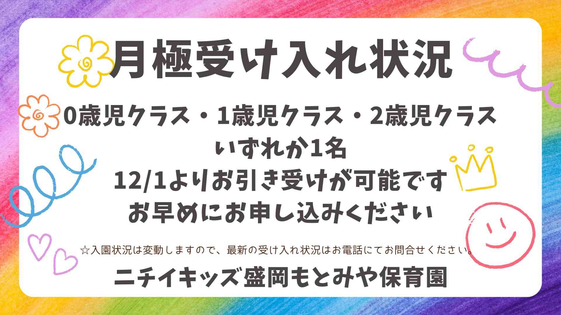 入園受け入れ状況について