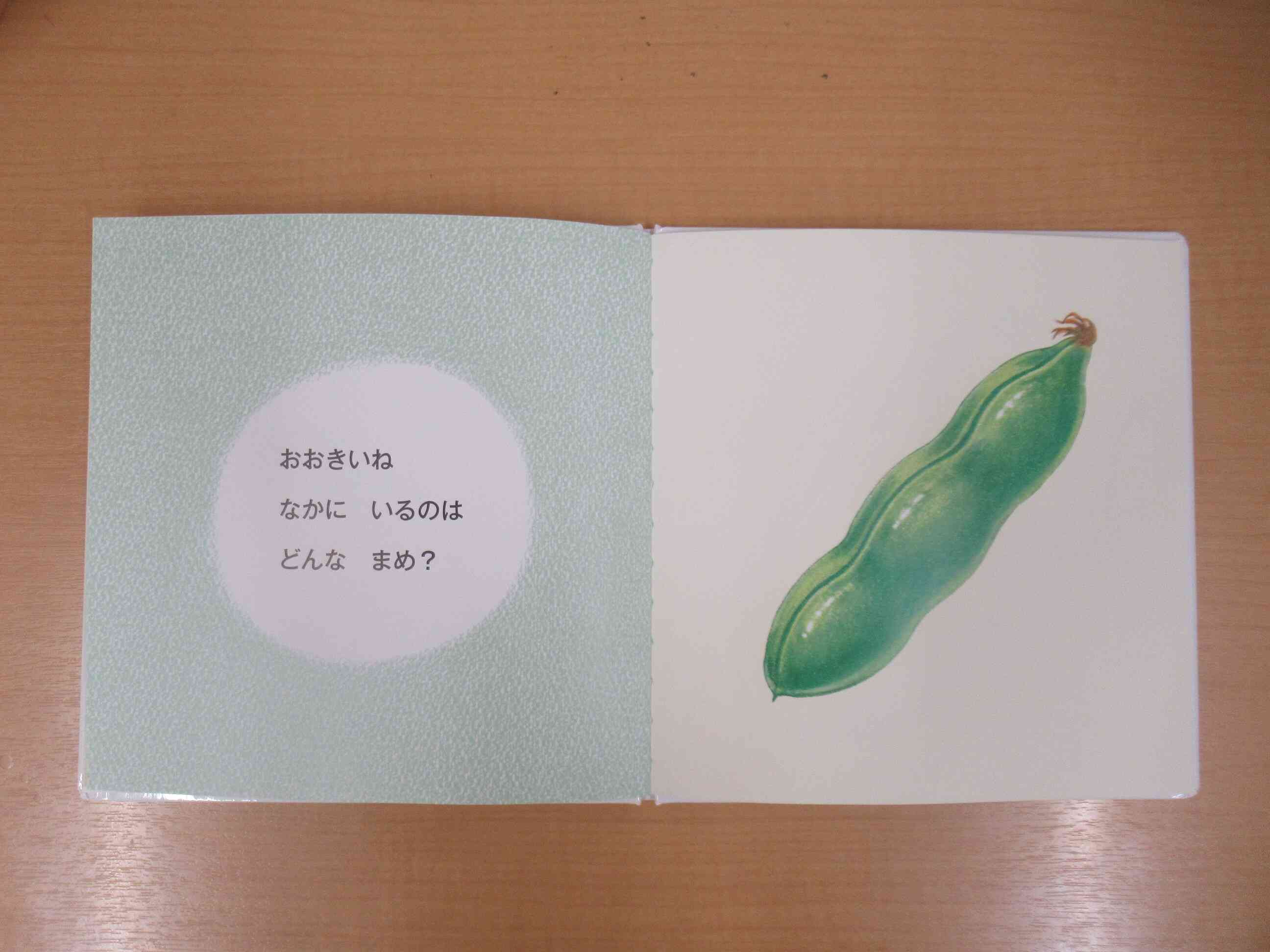 絵本「そらまめくんと おまめのなかま」食育が終わってからも読み聞かせのたびに「でておいでー！」と色んなお豆を呼んで楽しんでいます。