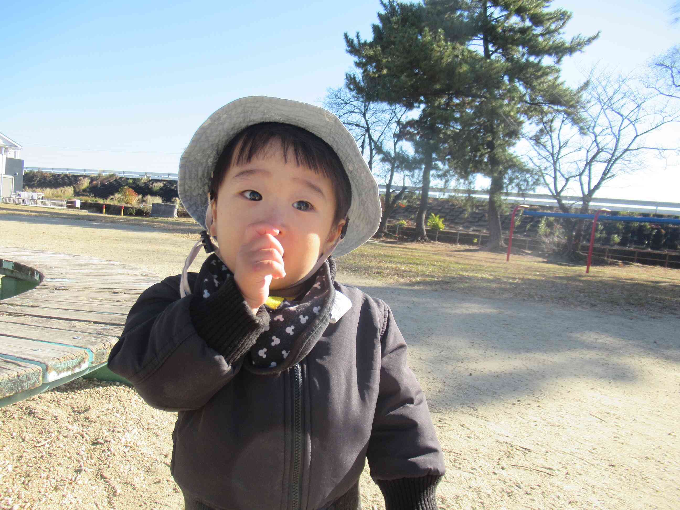 視線の先はトラック！乗り物に夢中です♪