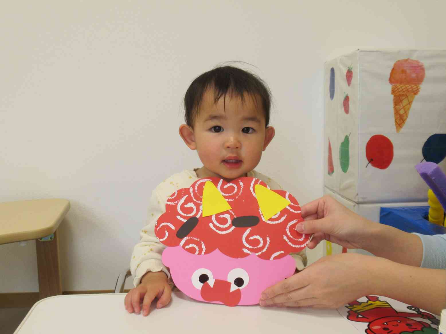 鬼のお面できたよー！「私に似て可愛いのよ」