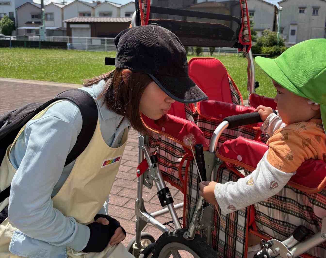 たんぽぽの綿毛を発見！一緒に「フー！」