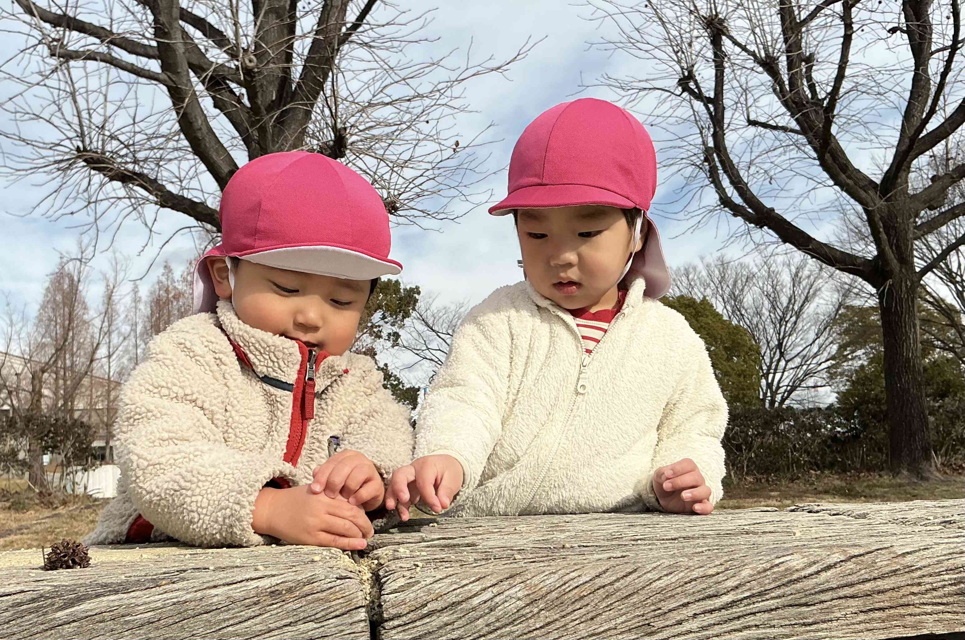 ベンチの上で。