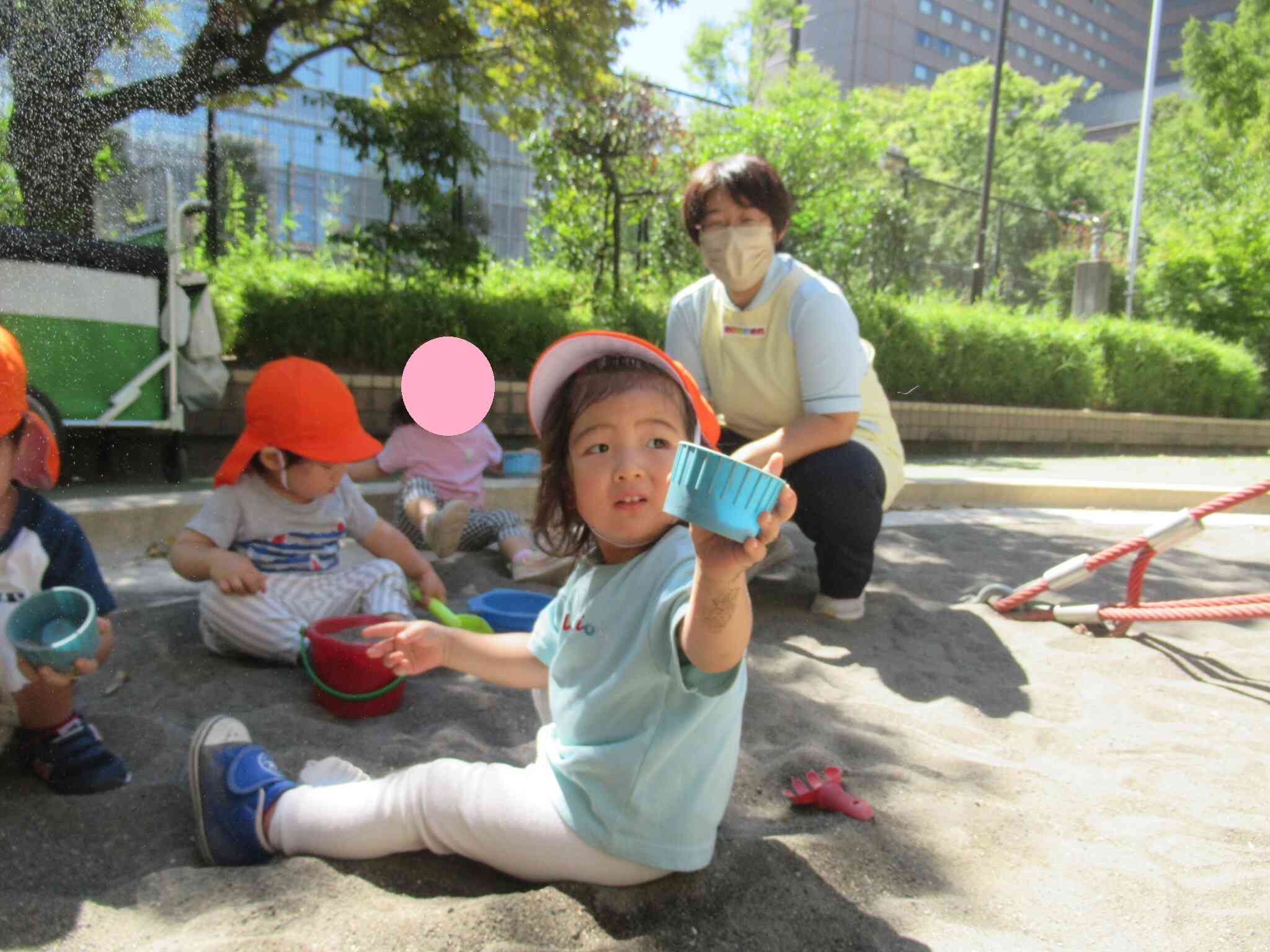 ミストを浴びながら