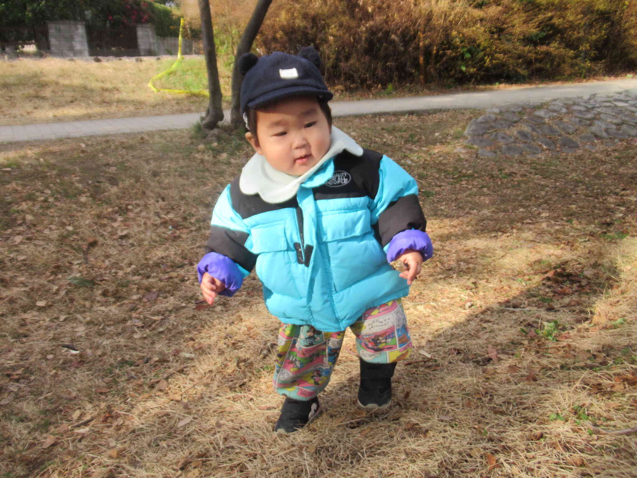 斜面を歩くよ がんばるぞ　　よいしょ よ～いしょ　　いちに いちに ...　