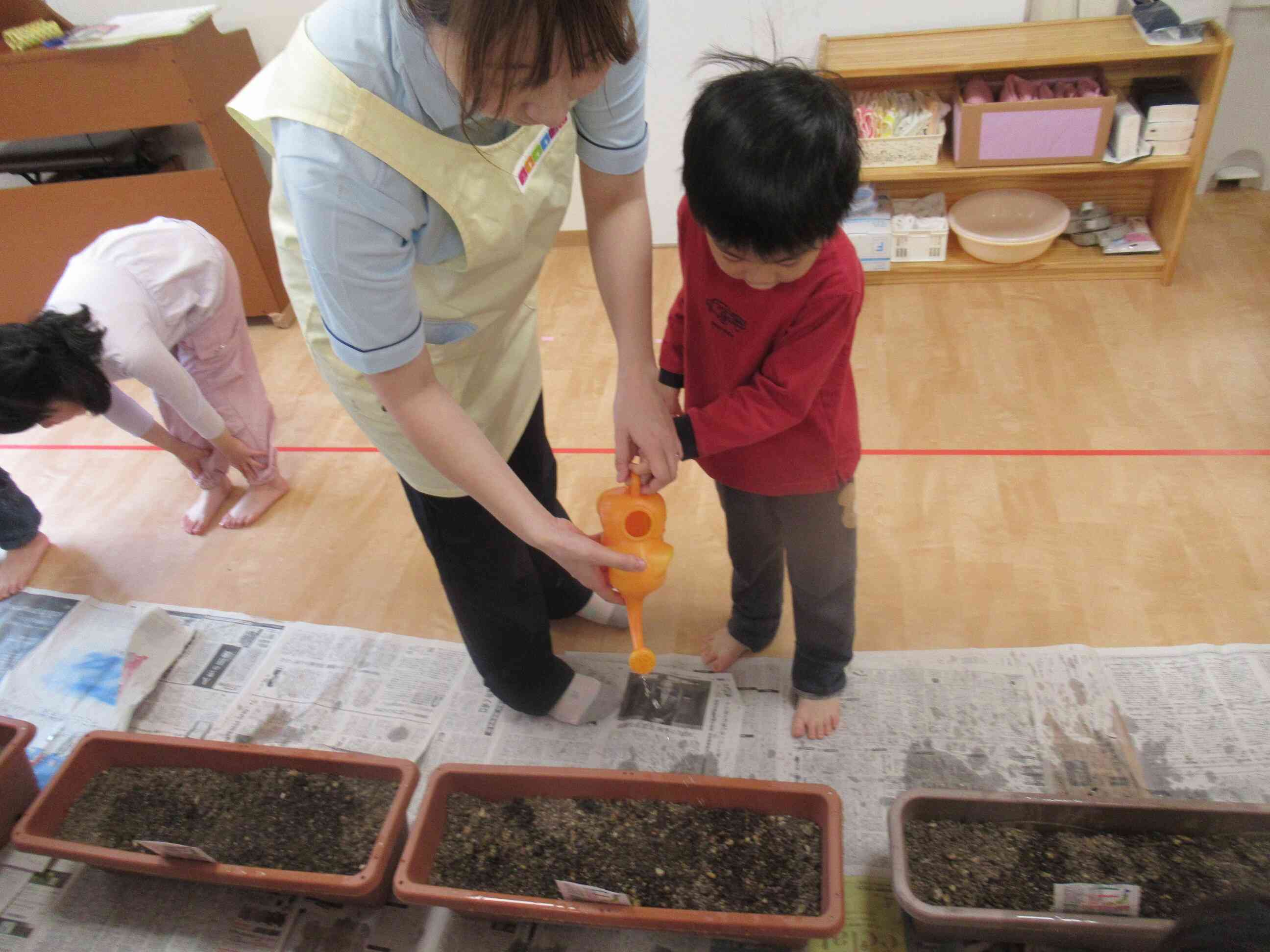 種を植えてすぐにお水もあげました