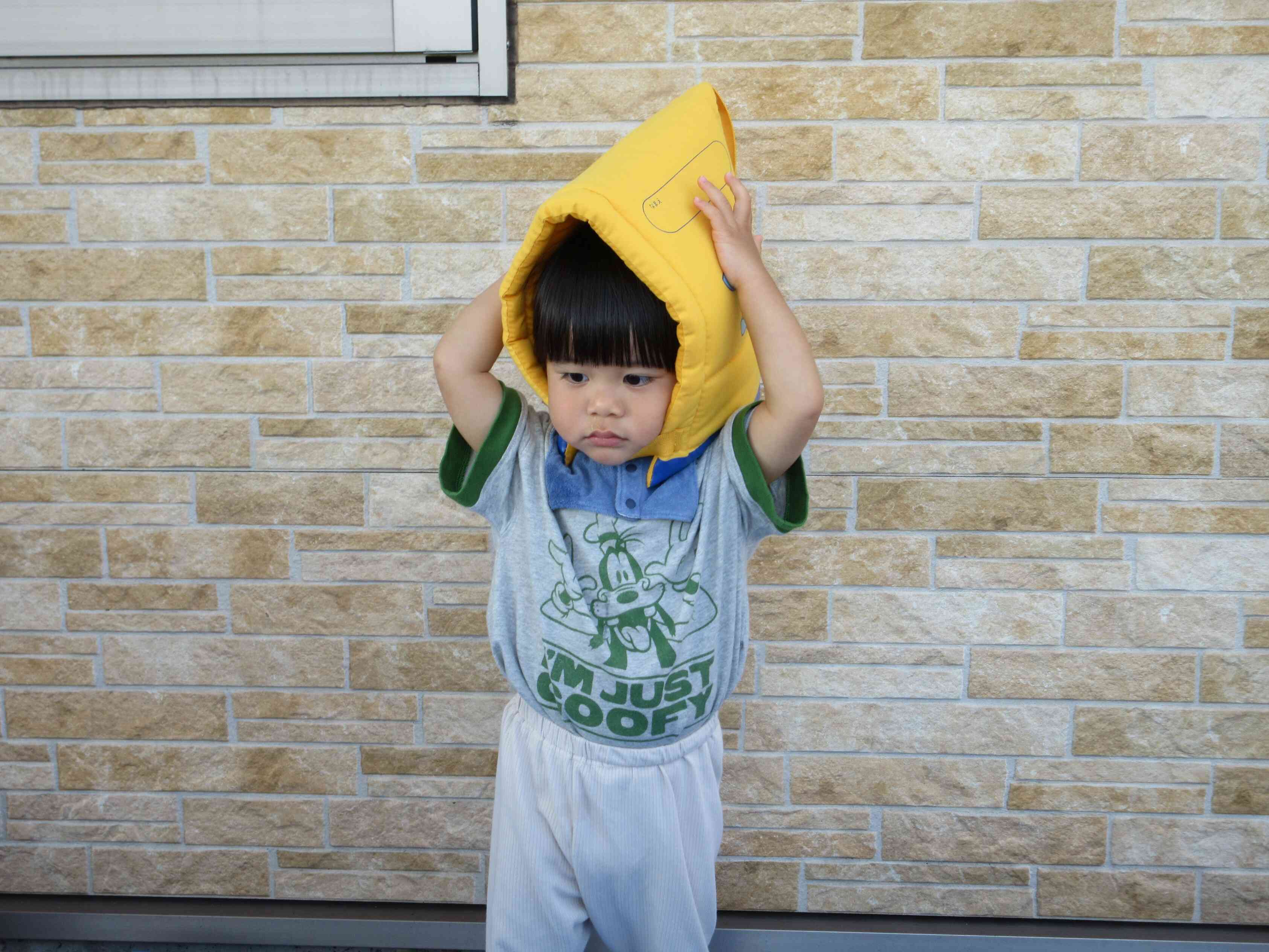 『ぼくも防災頭巾、被ったよ！』