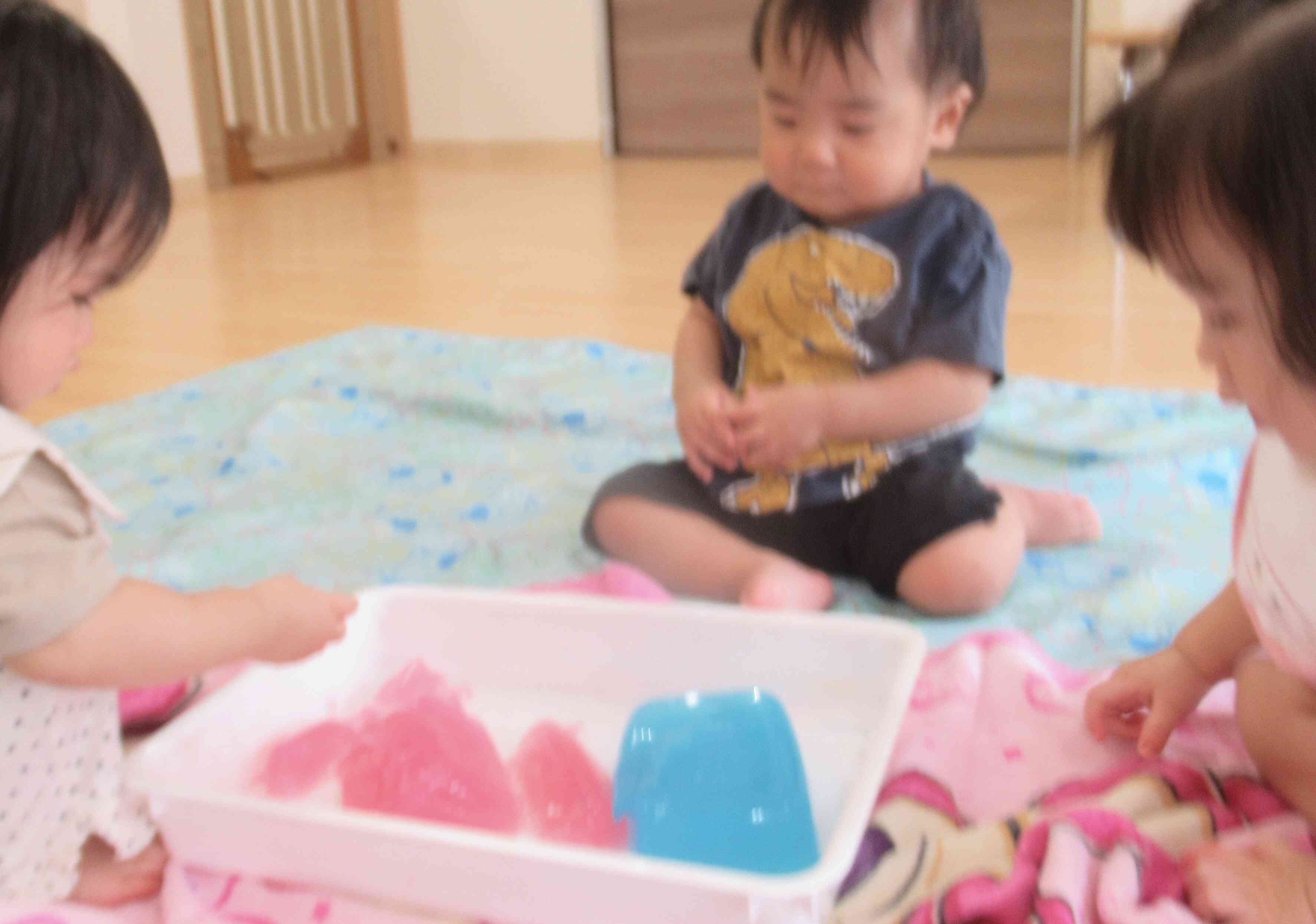 ひよこ組さんが寒天あそびをしました