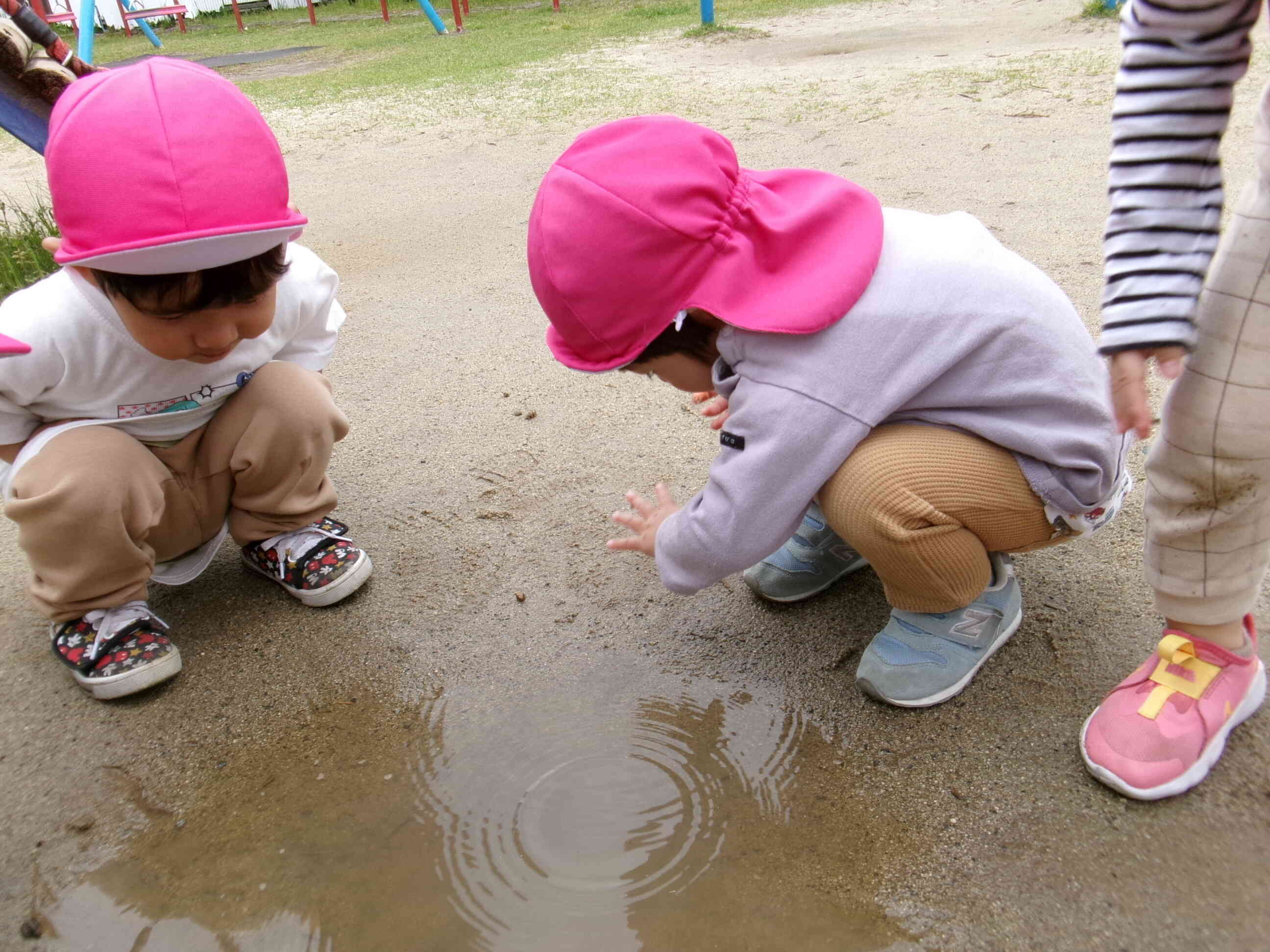 公園で水たまりを見つけたよ（２歳児）