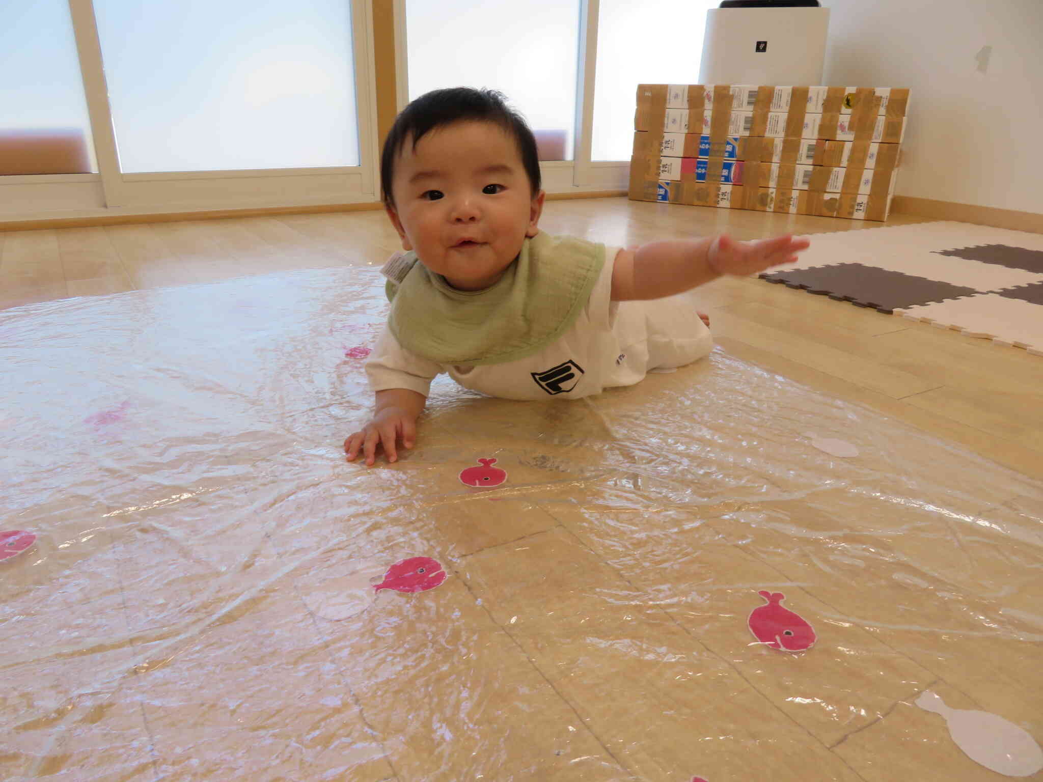 金魚がたくさん泳ぐウォーターマットの上を僕が泳ぎま～す♬
